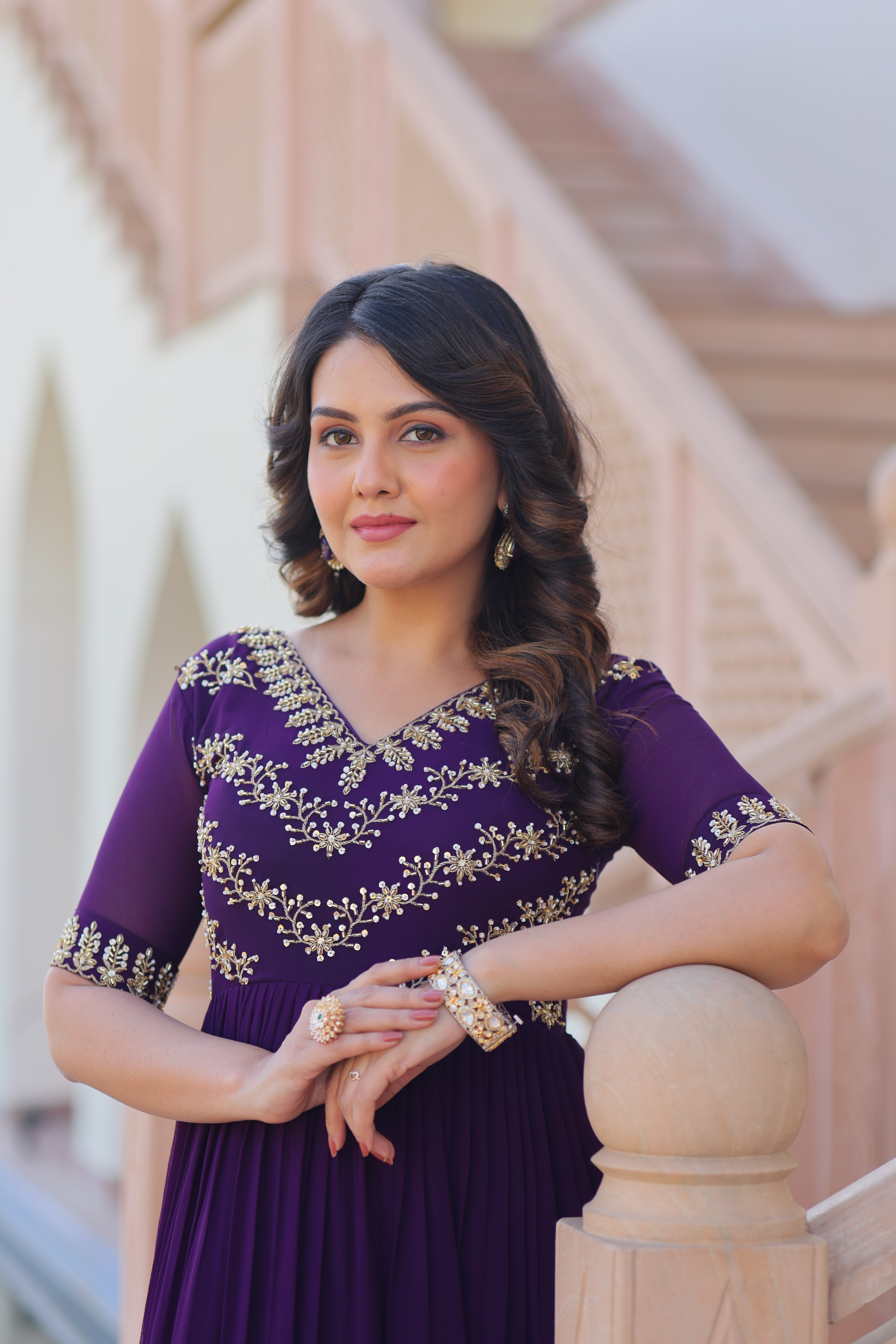 Georgette Beads Work Festival Wear Gown for Women