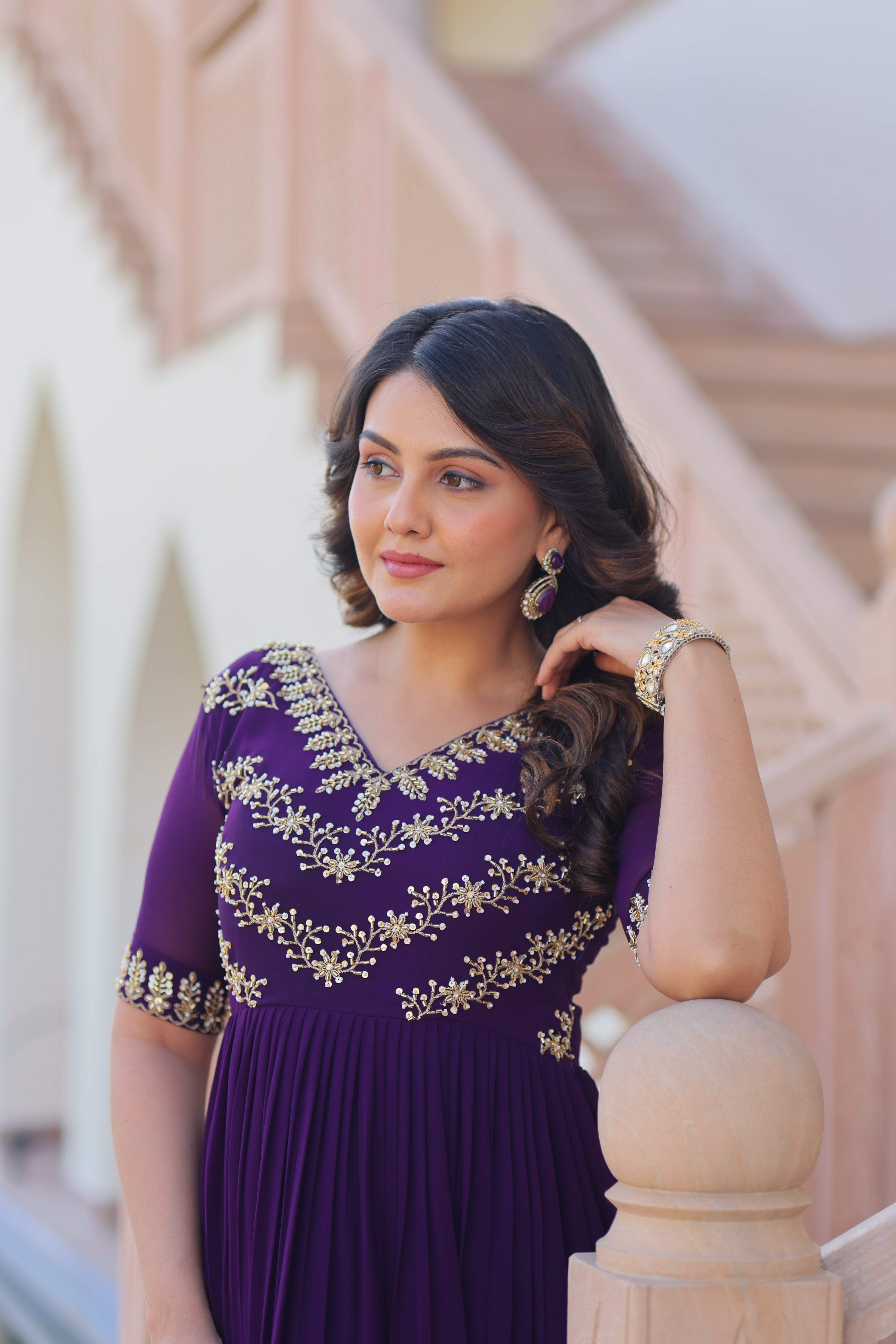 Georgette Beads Work Festival Wear Gown for Women