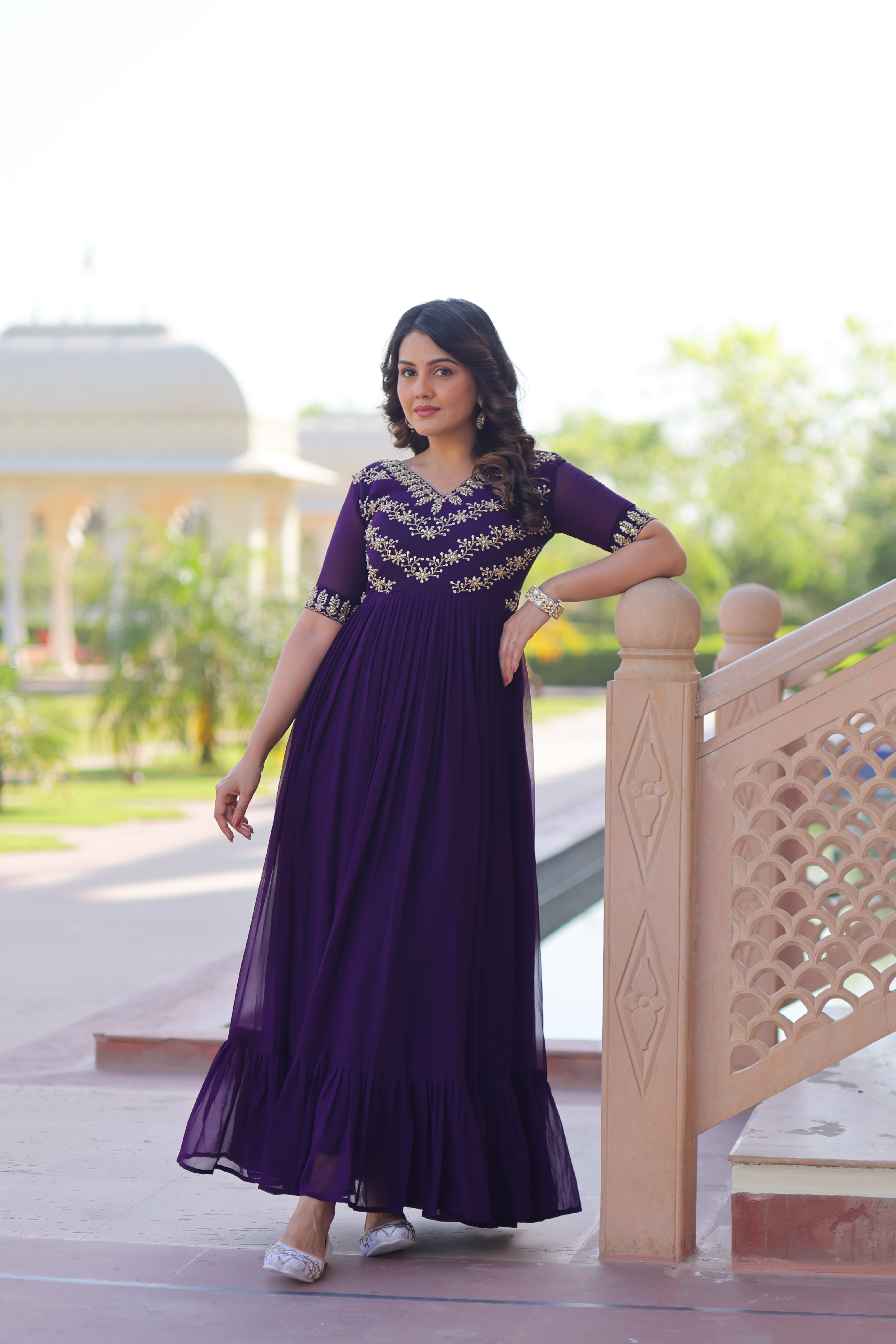 Georgette Beads Work Festival Wear Gown for Women
