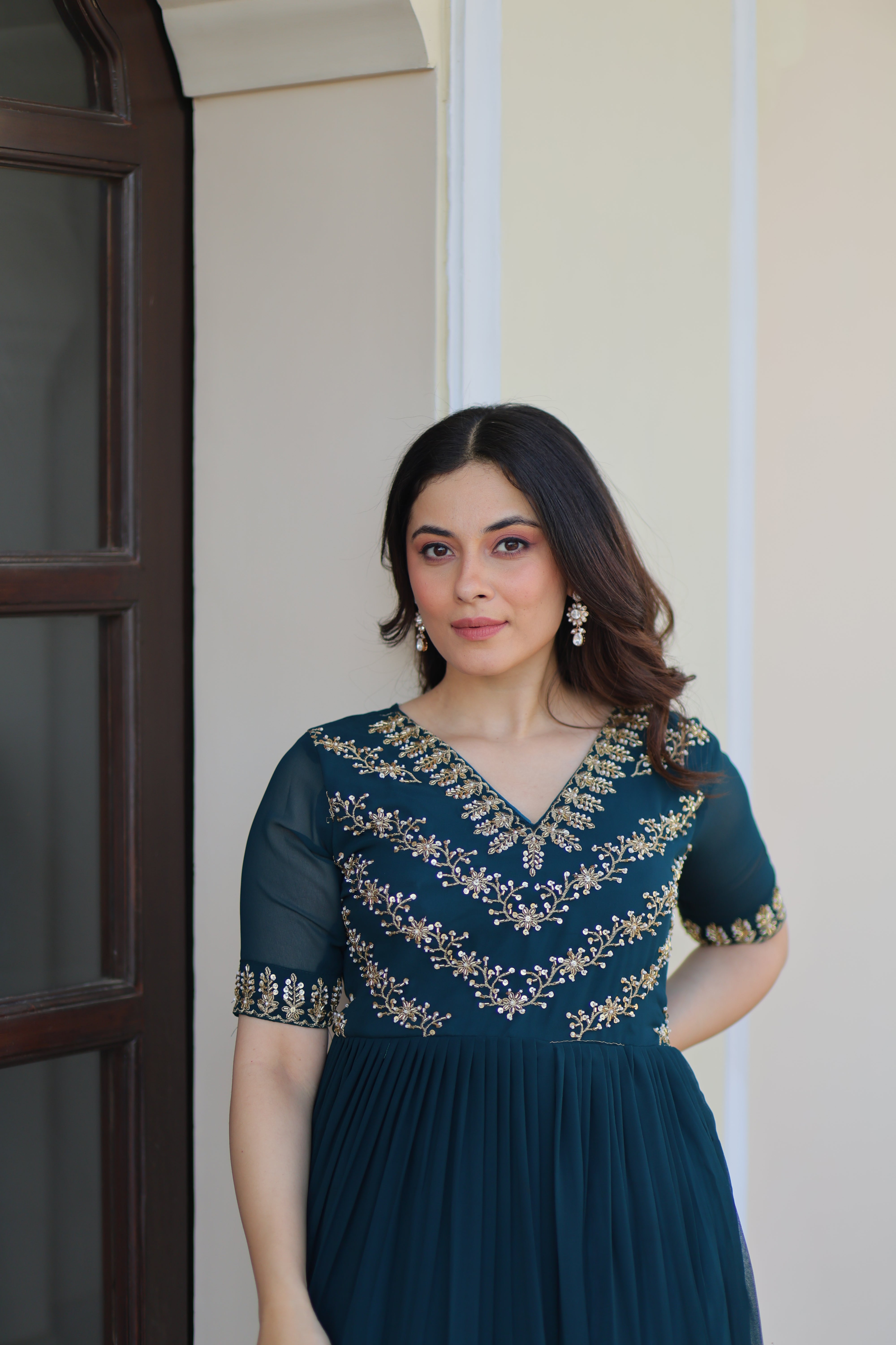 Georgette Beads Work Festival Wear Gown for Women