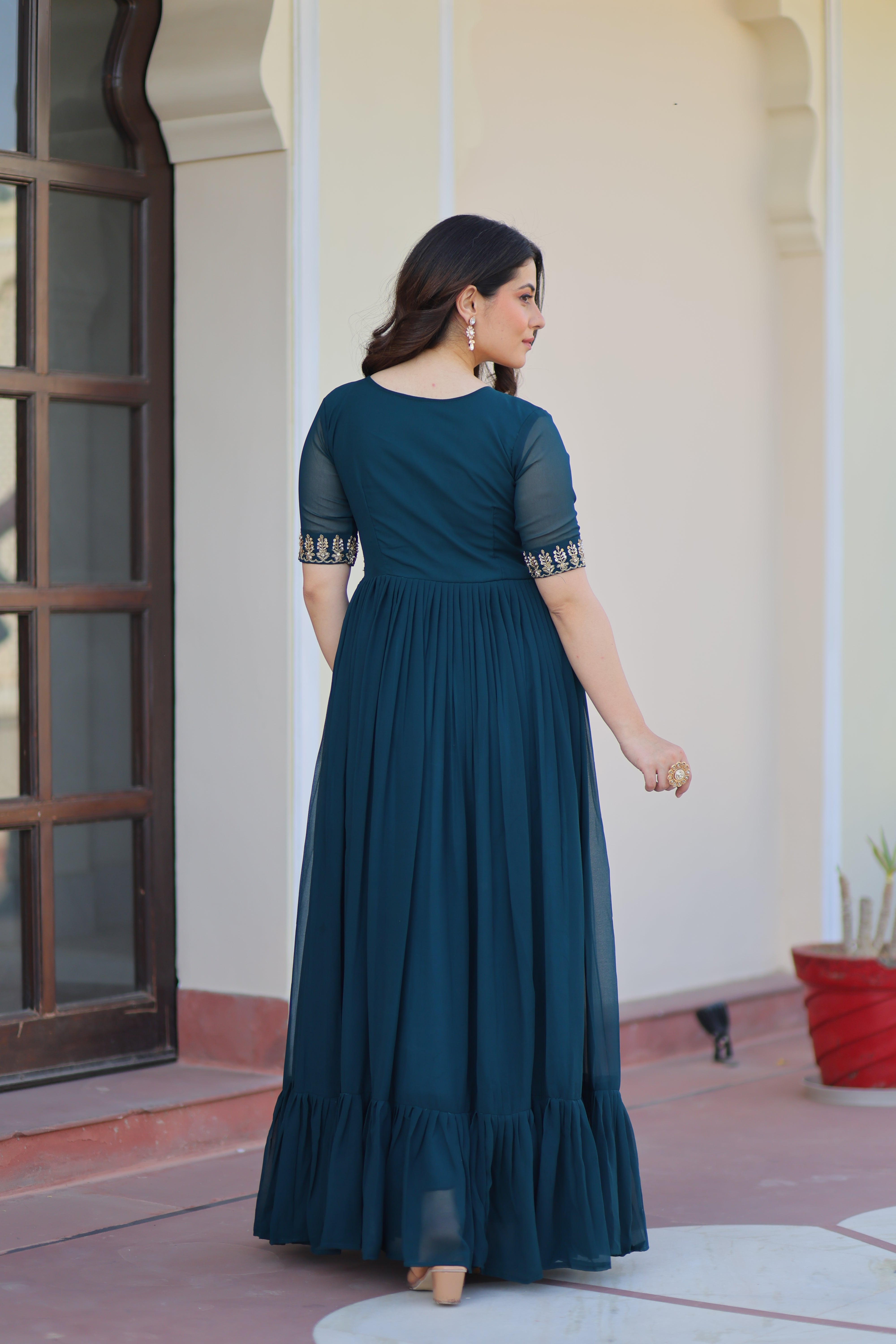 Georgette Beads Work Festival Wear Gown for Women