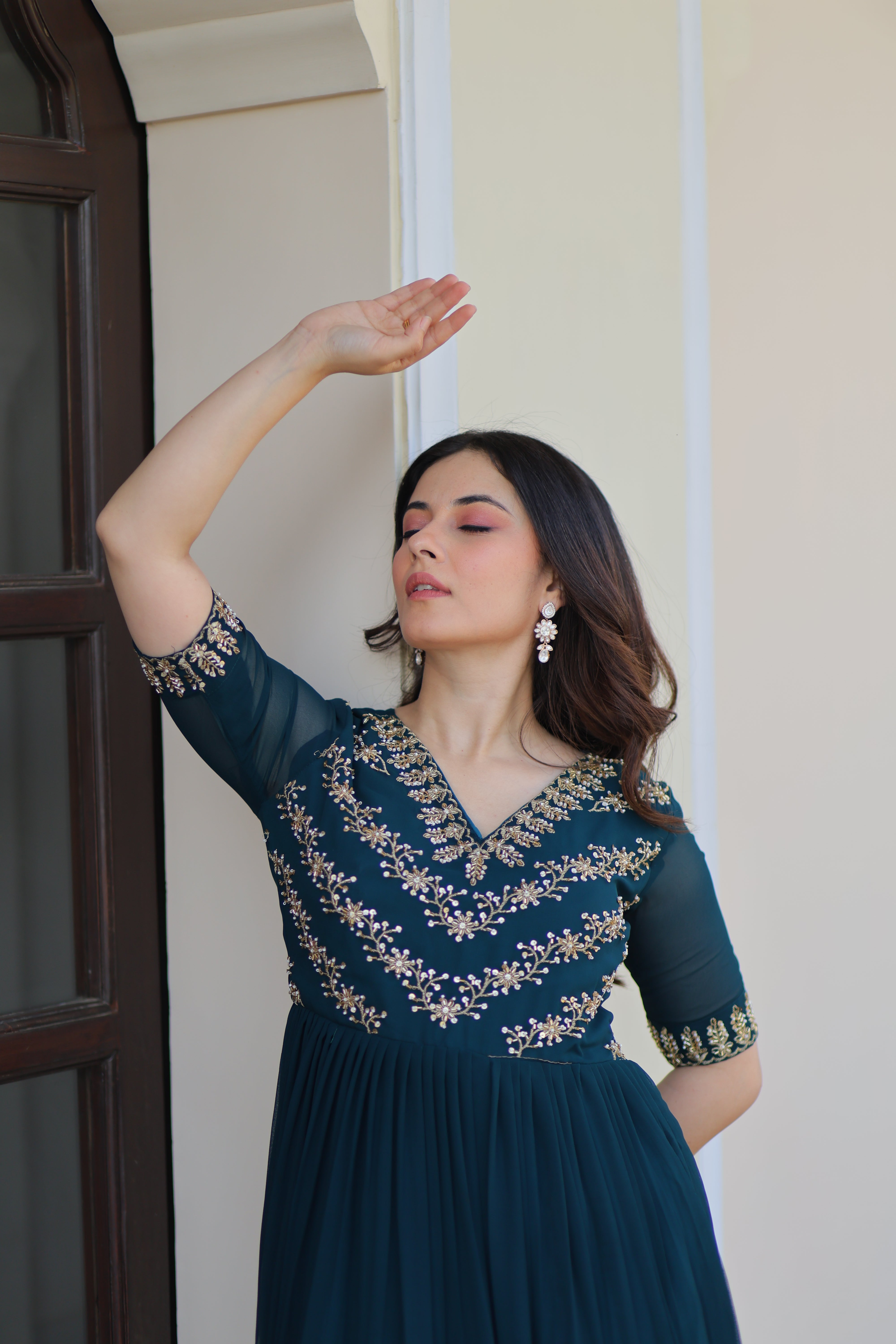 Georgette Beads Work Festival Wear Gown for Women