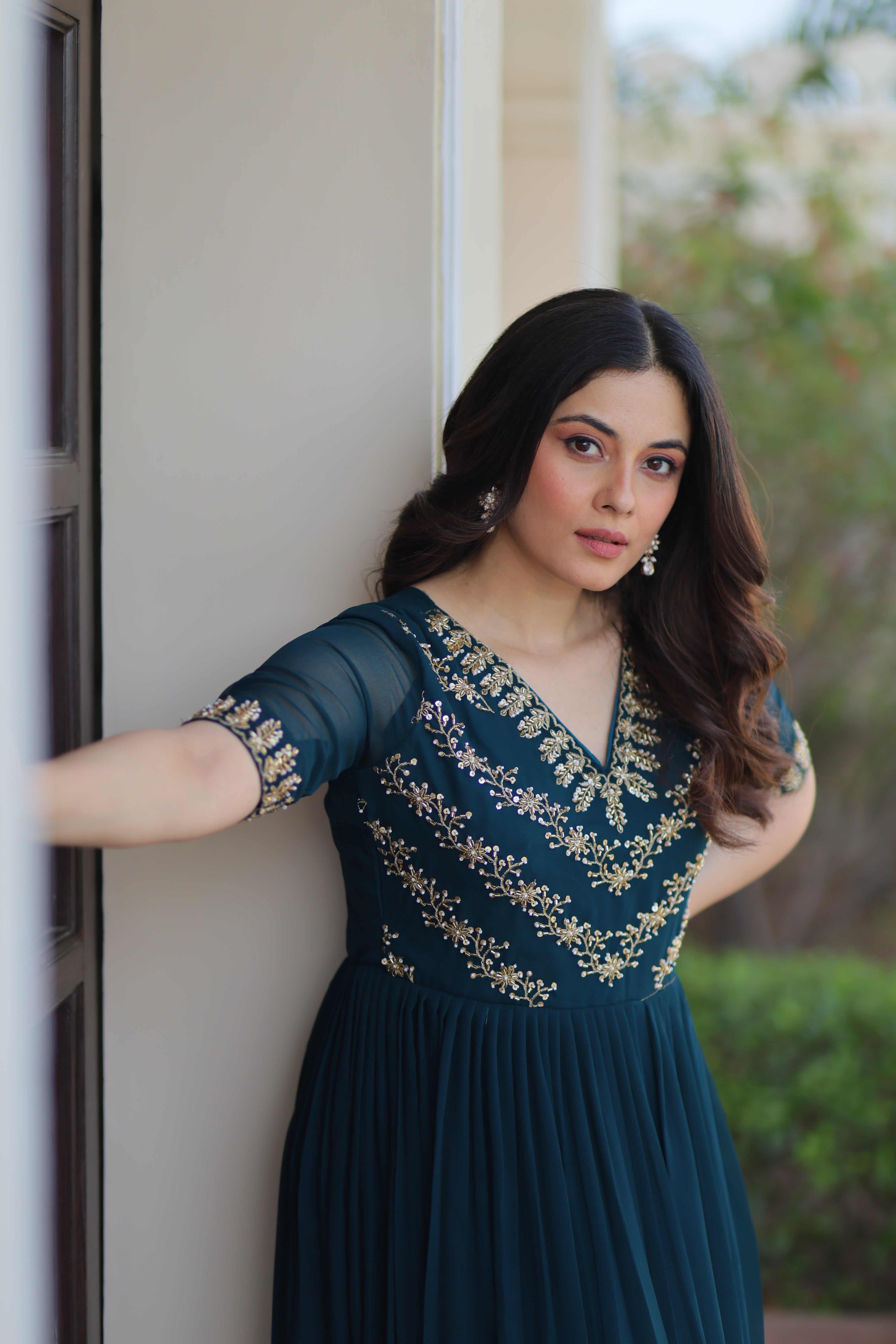 Georgette Beads Work Festival Wear Gown for Women