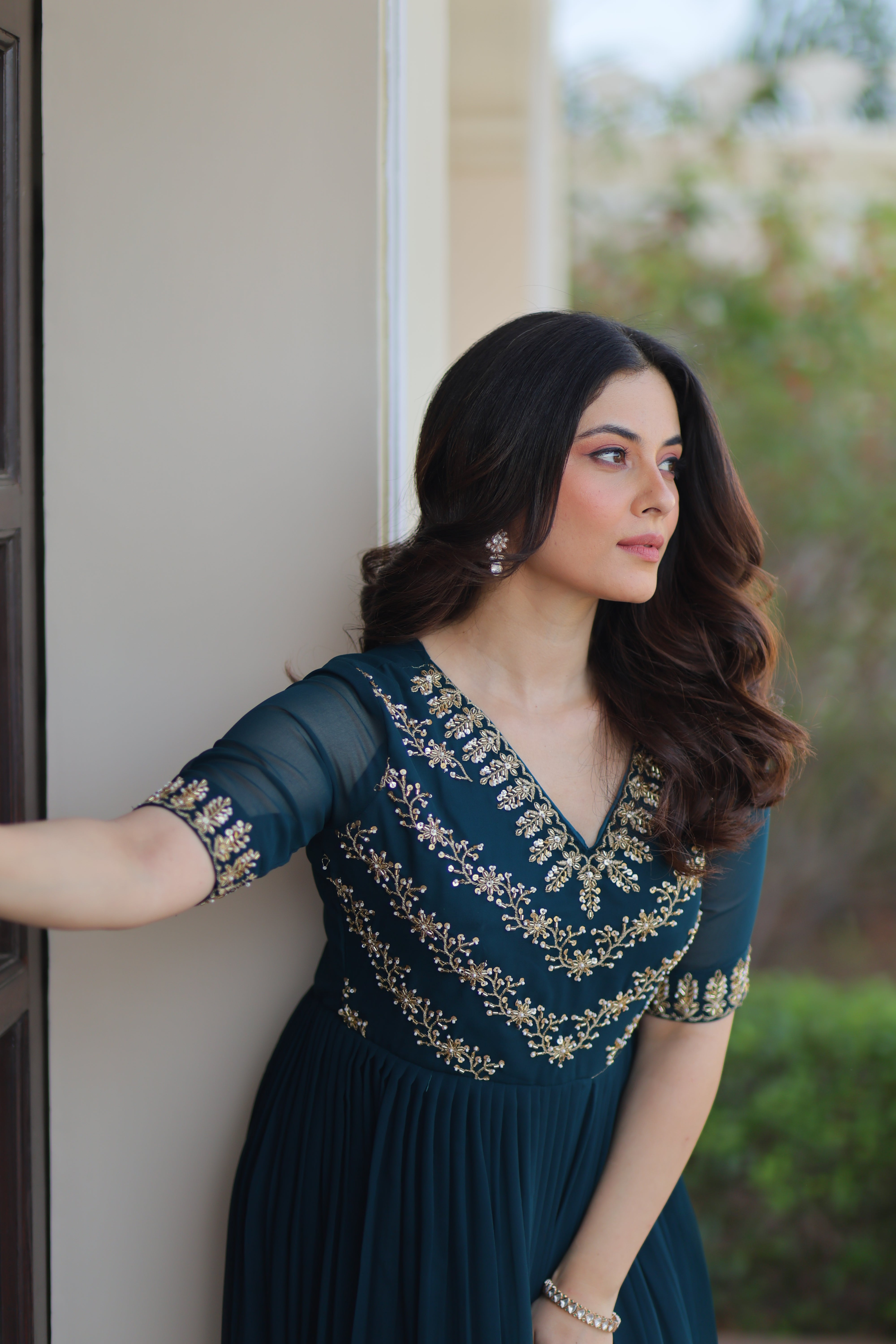 Georgette Beads Work Festival Wear Gown for Women