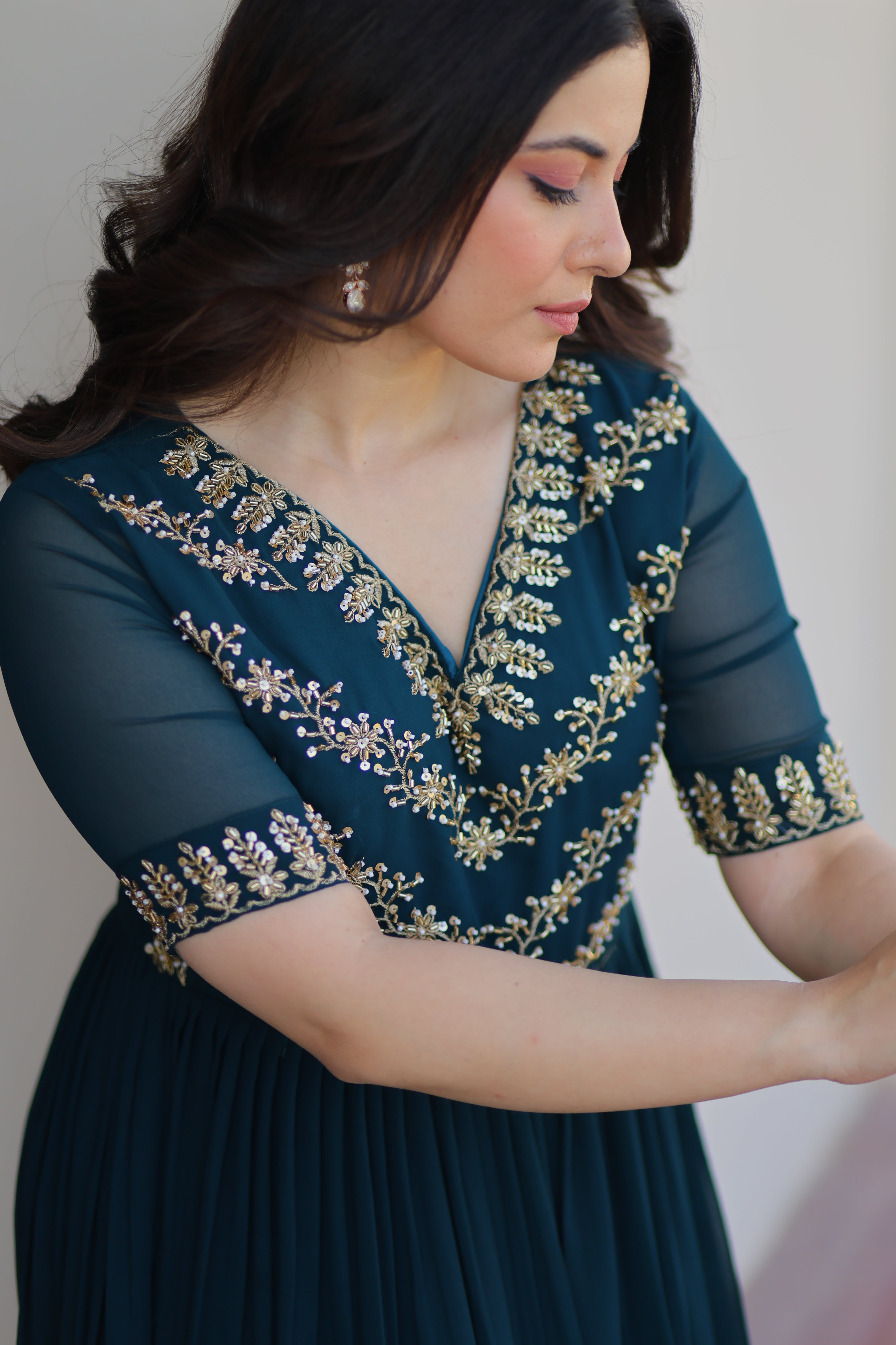 Georgette Beads Work Festival Wear Gown for Women
