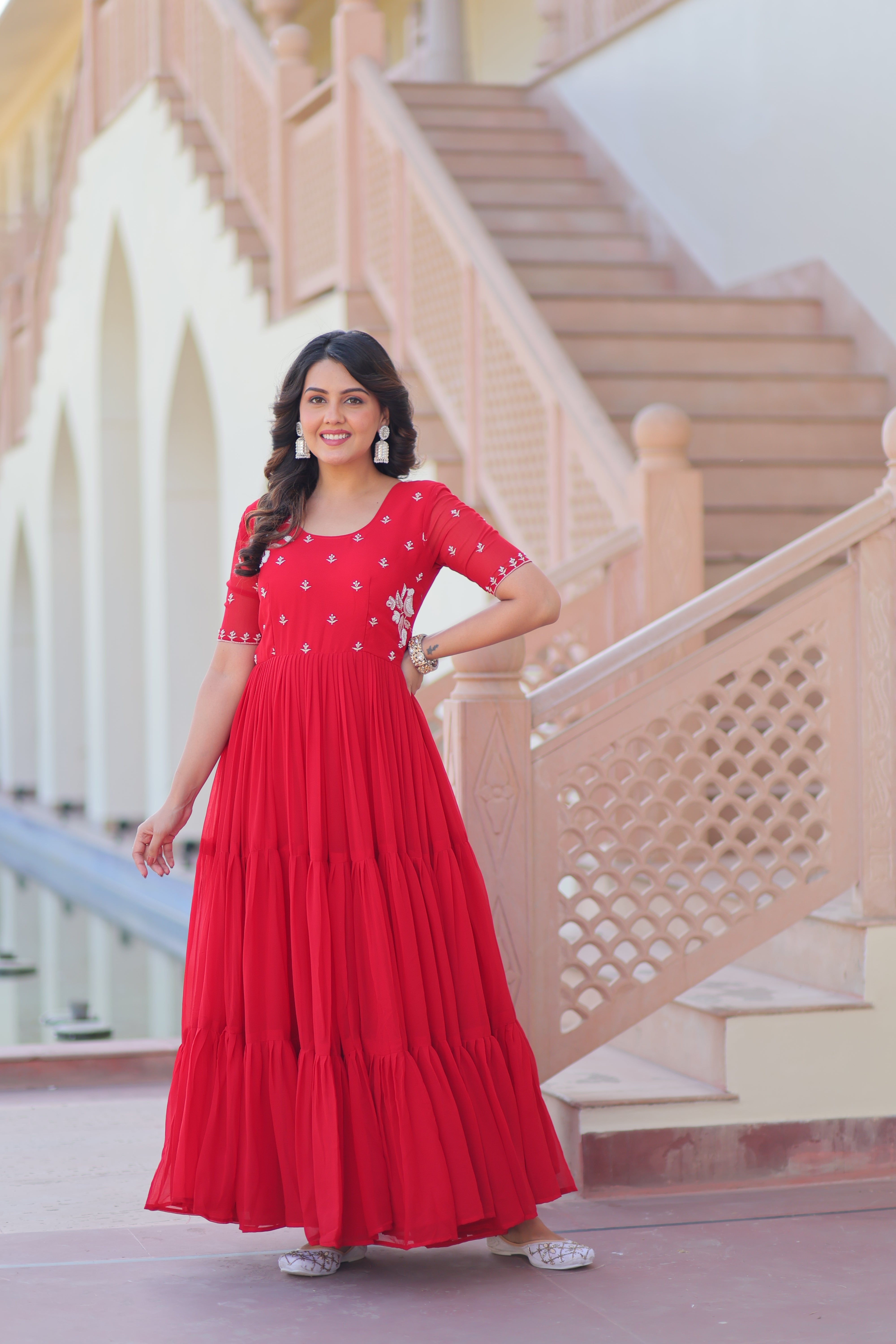 Georgette Embroidered Festival Wear Gown for Women