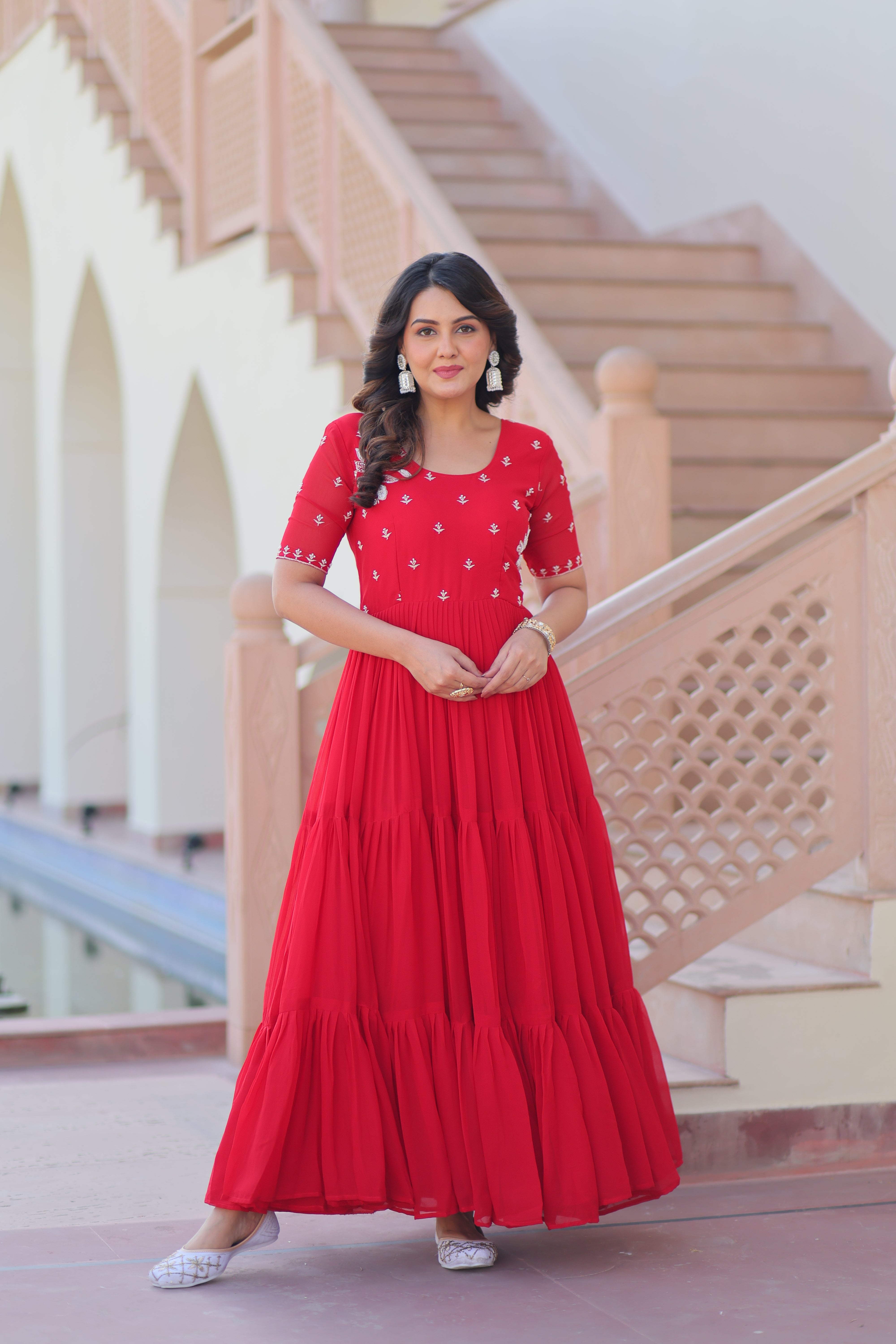 Georgette Embroidered Festival Wear Gown for Women