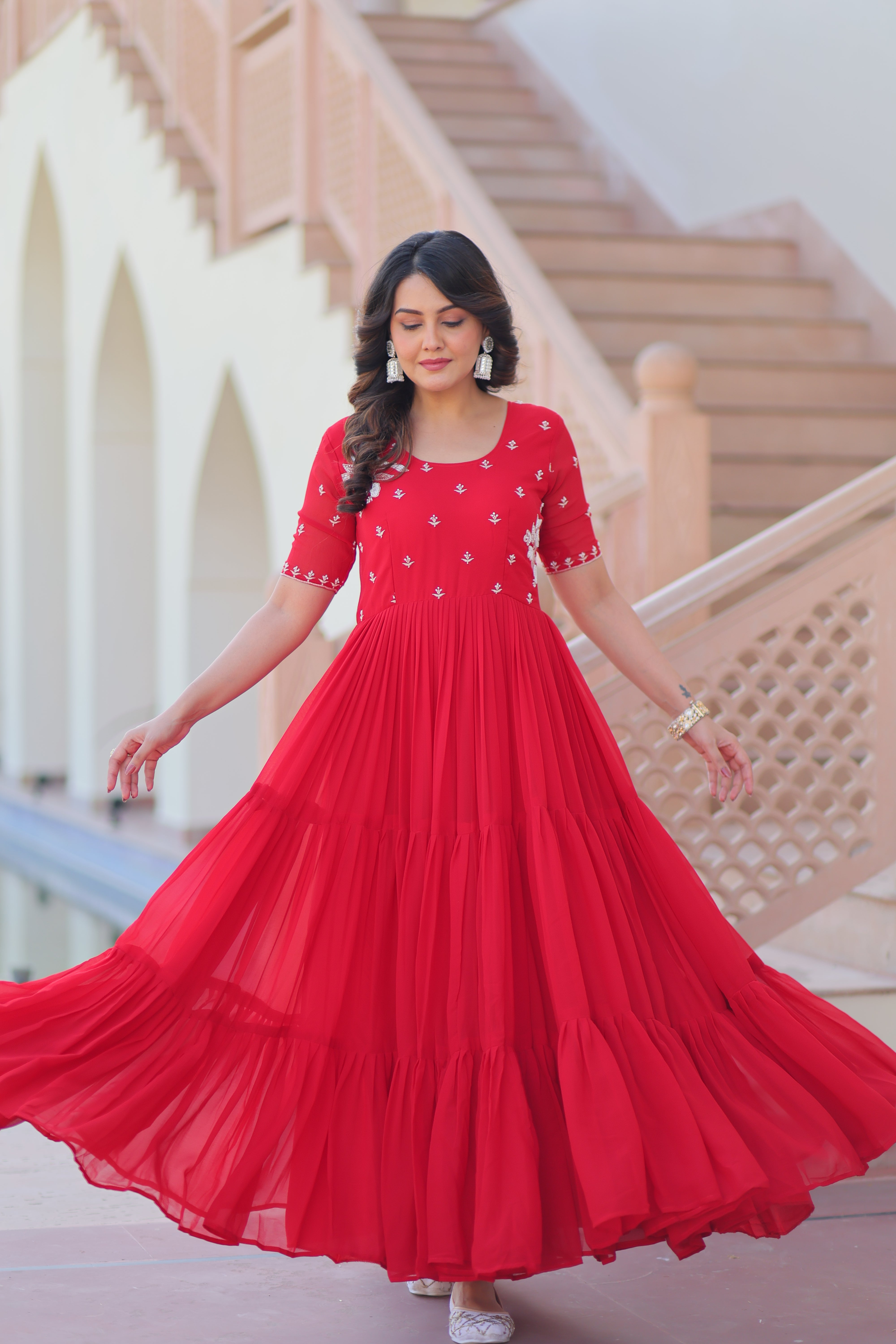 Georgette Embroidered Festival Wear Gown for Women