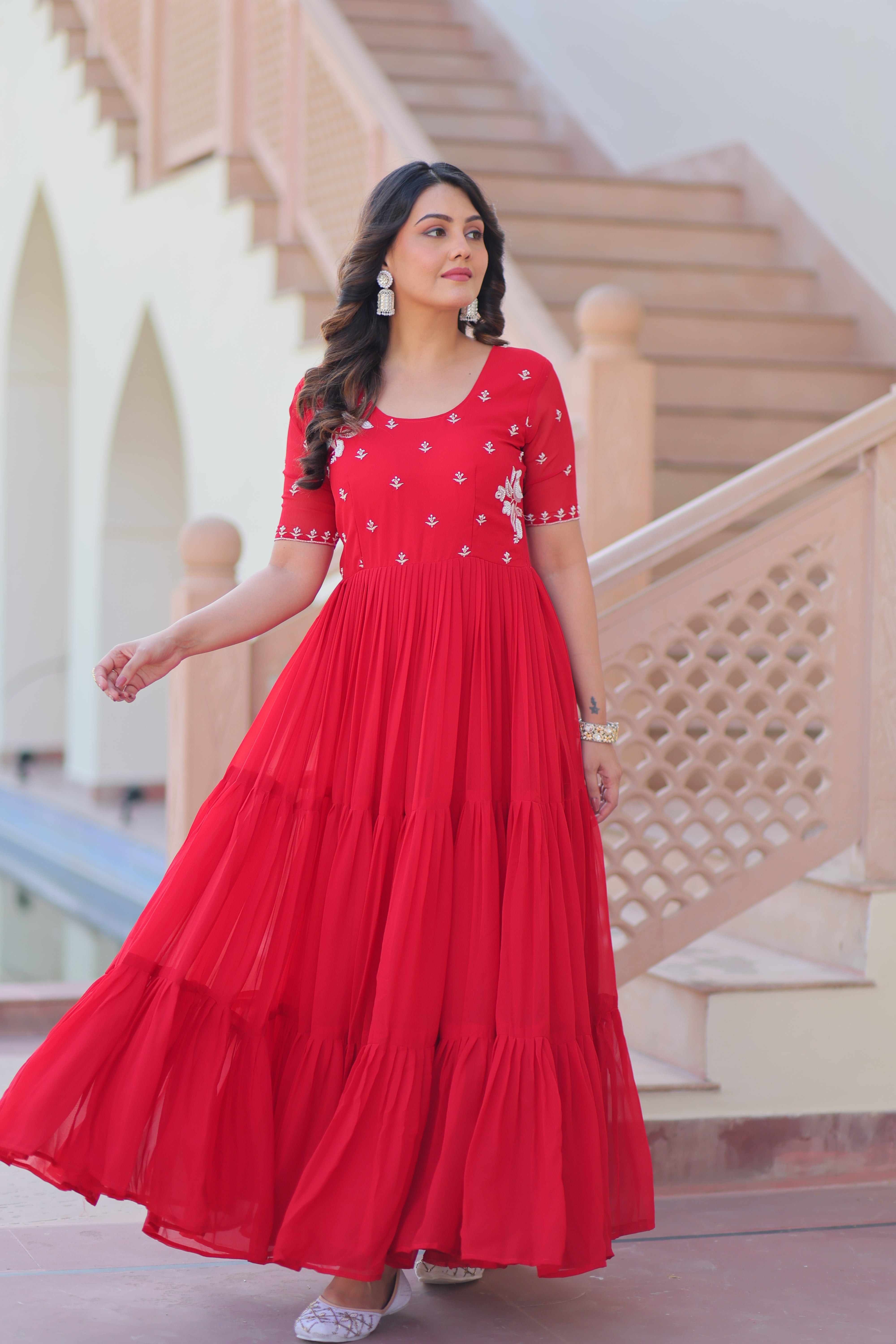 Georgette Embroidered Festival Wear Gown for Women