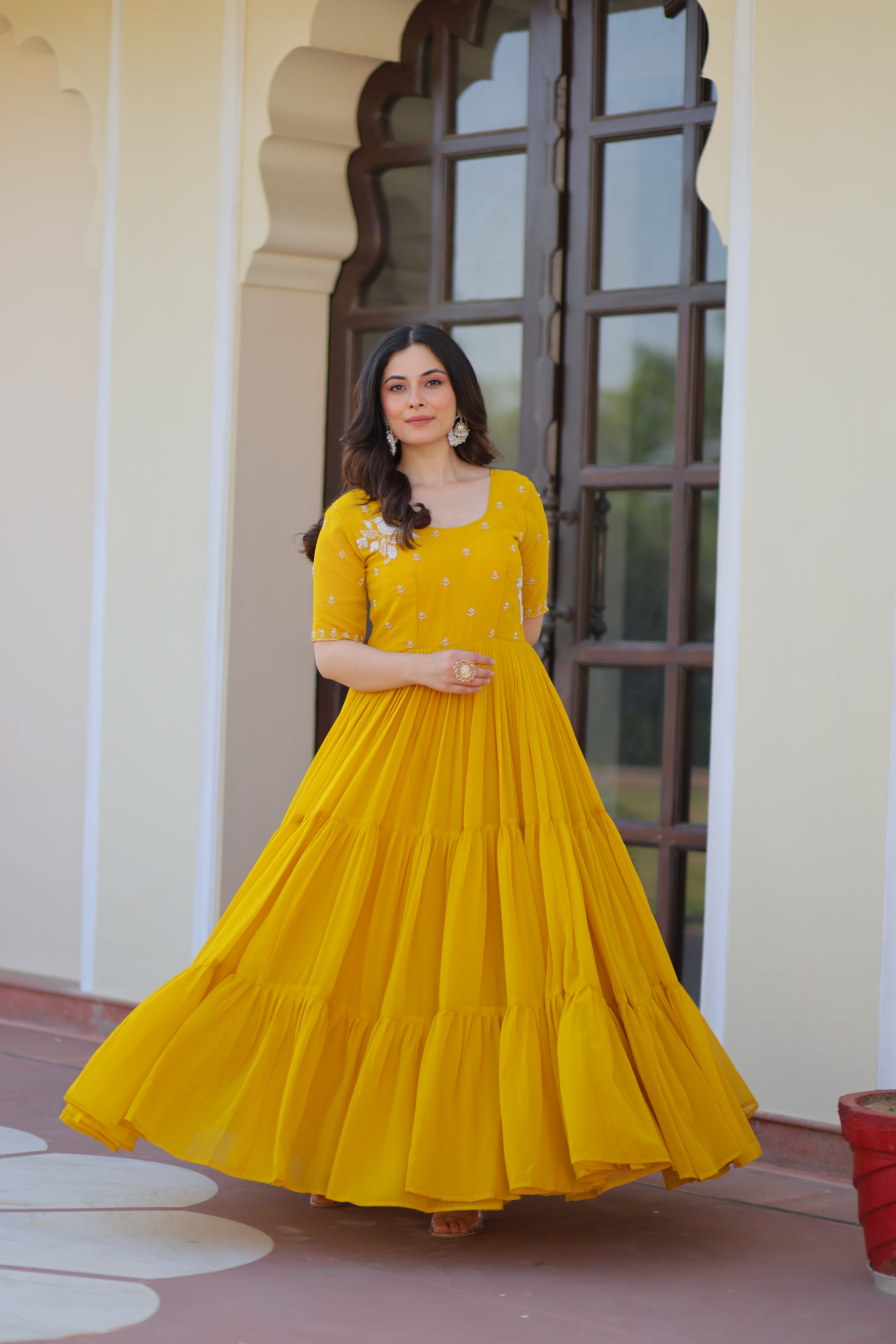 Georgette Embroidered Festival Wear Gown for Women