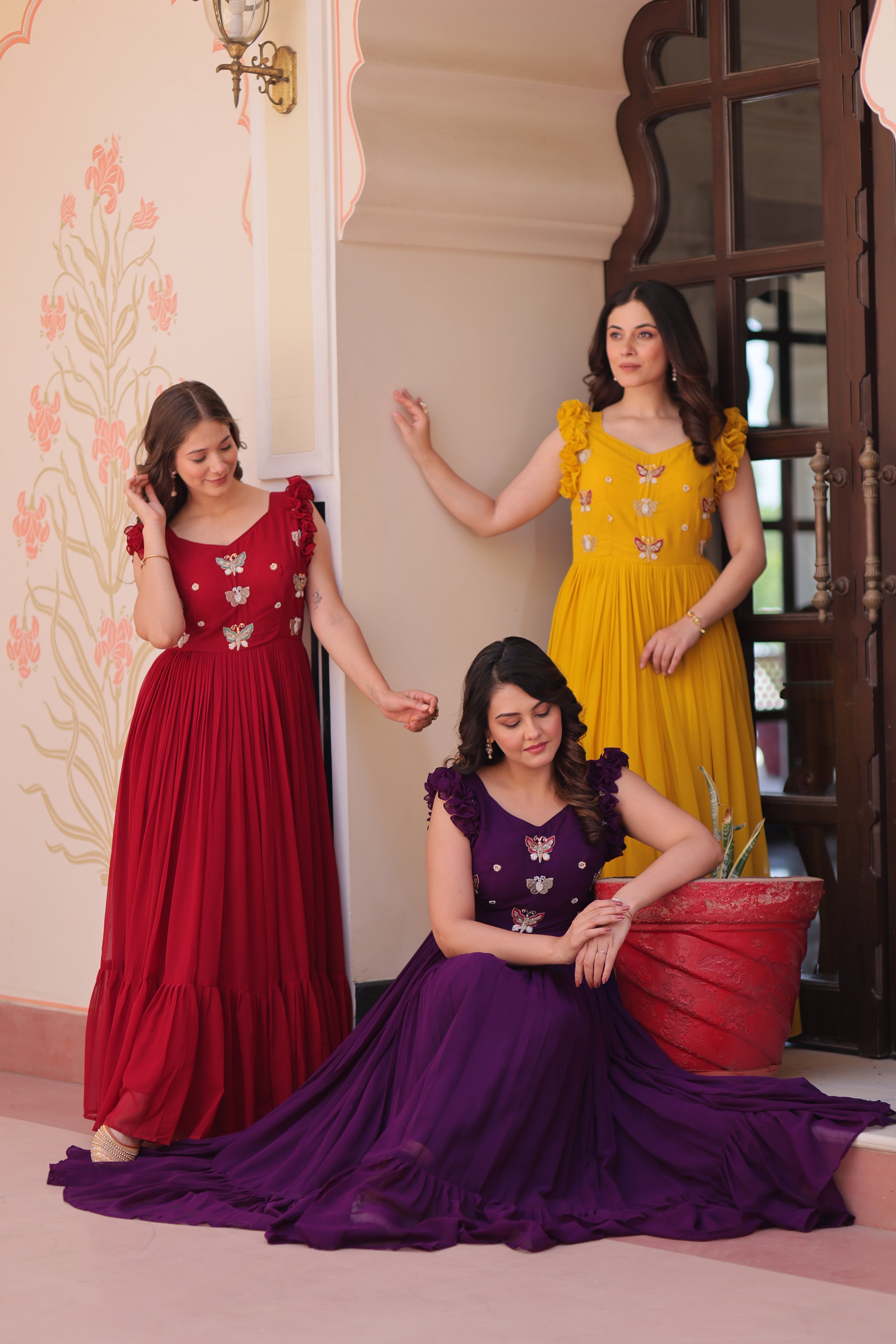 Georgette Multi Thread Embroidered Event Wear Gown