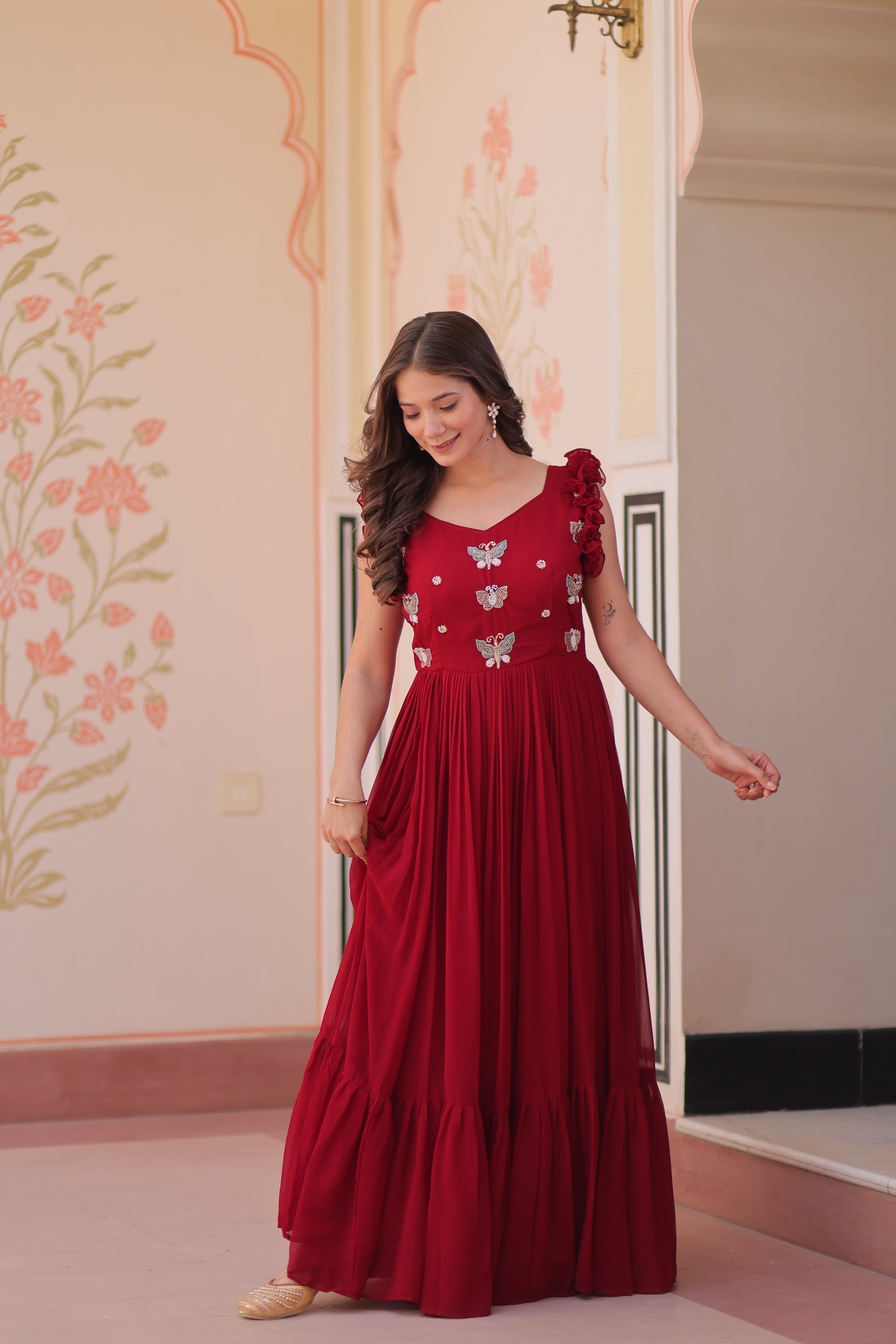 Georgette Multi Thread Embroidered Event Wear Gown
