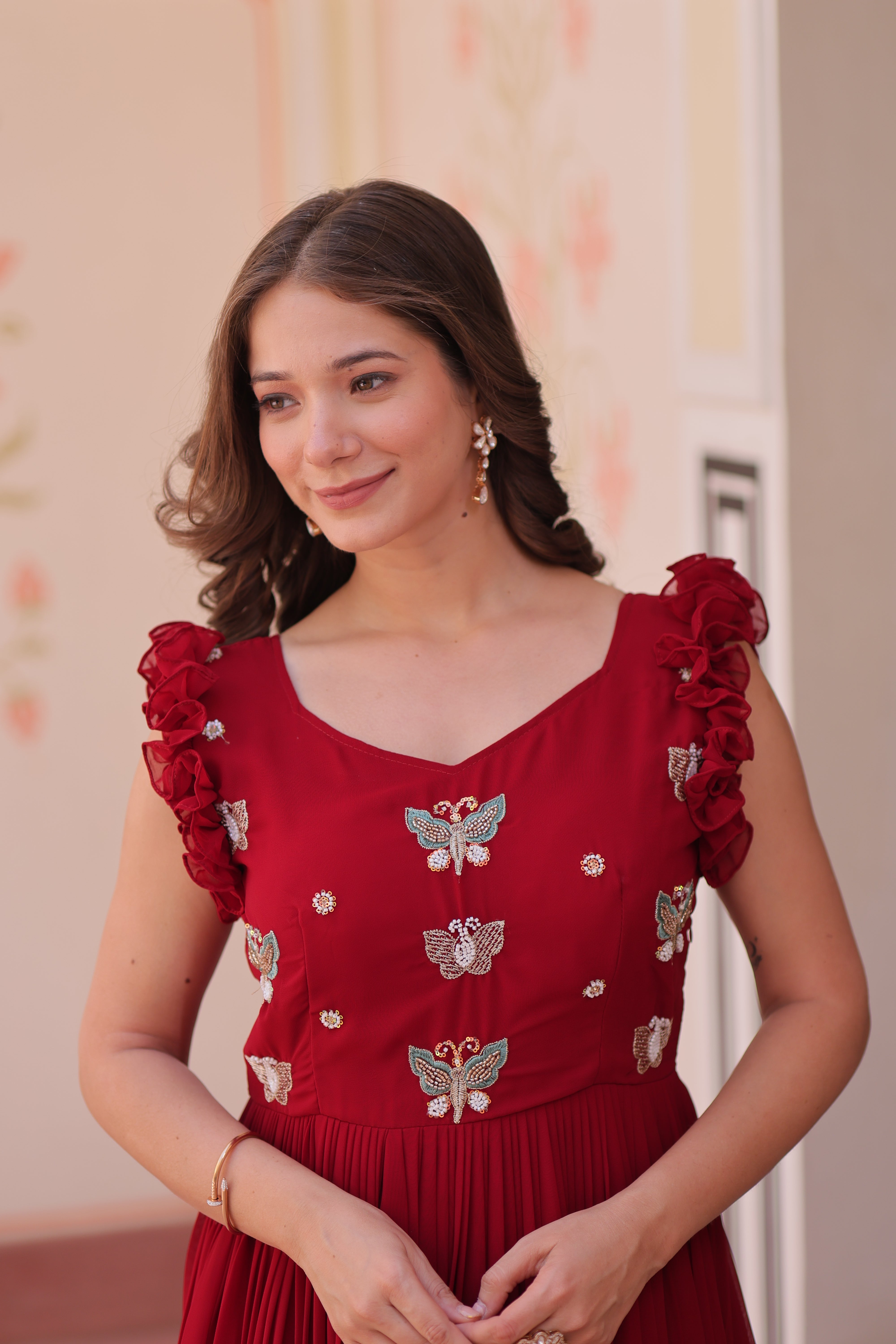 Georgette Multi Thread Embroidered Event Wear Gown