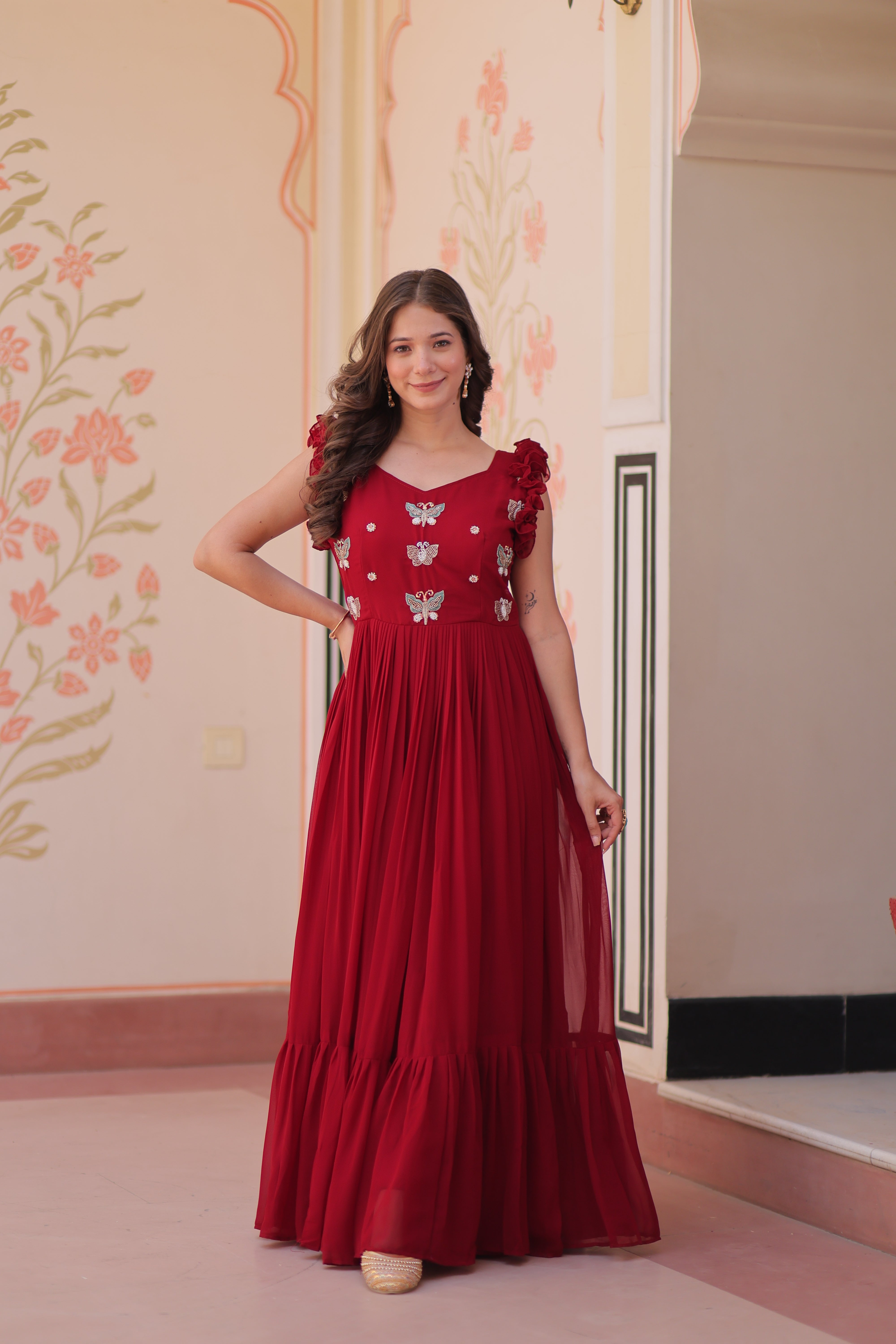 Georgette Multi Thread Embroidered Event Wear Gown