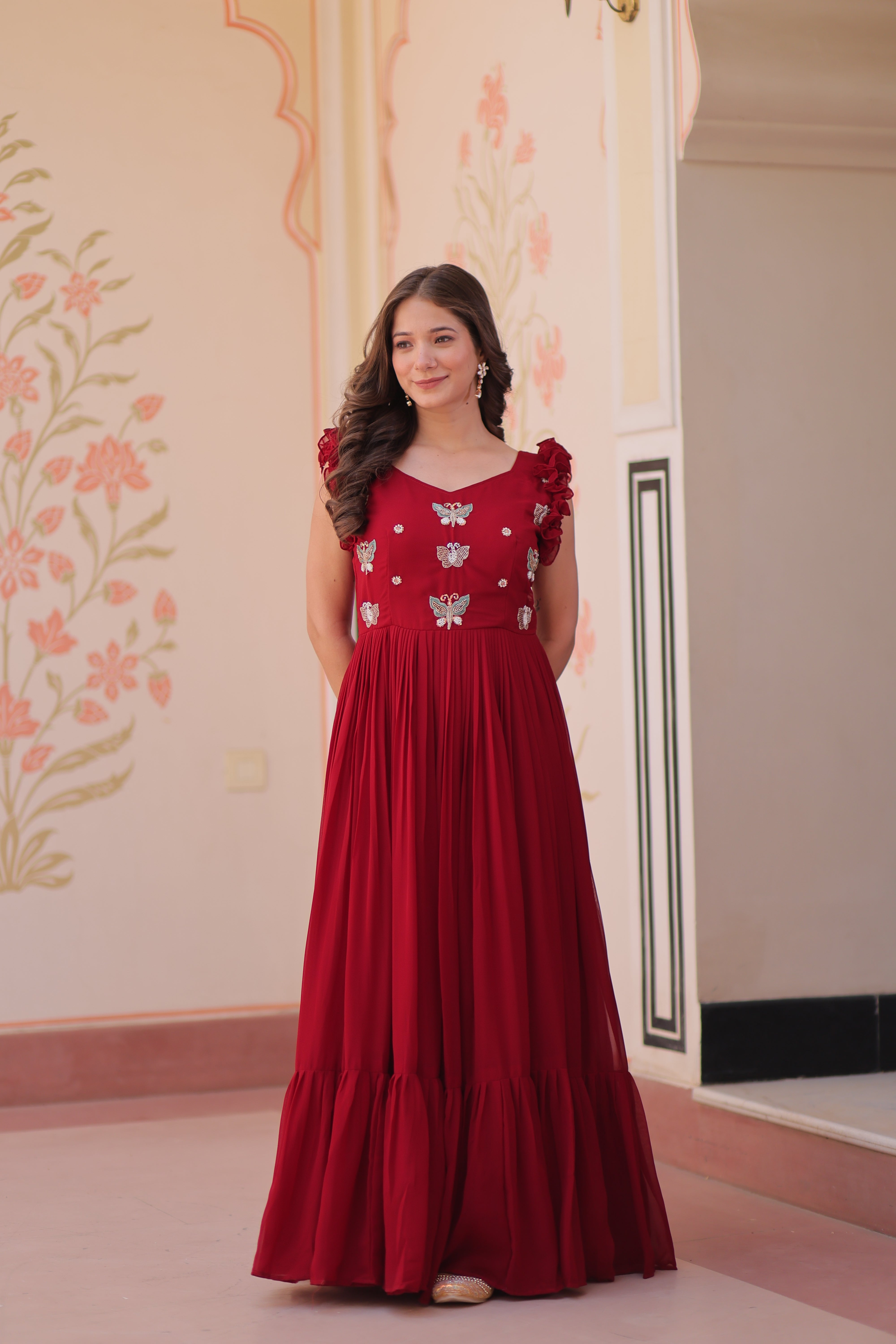Georgette Multi Thread Embroidered Event Wear Gown