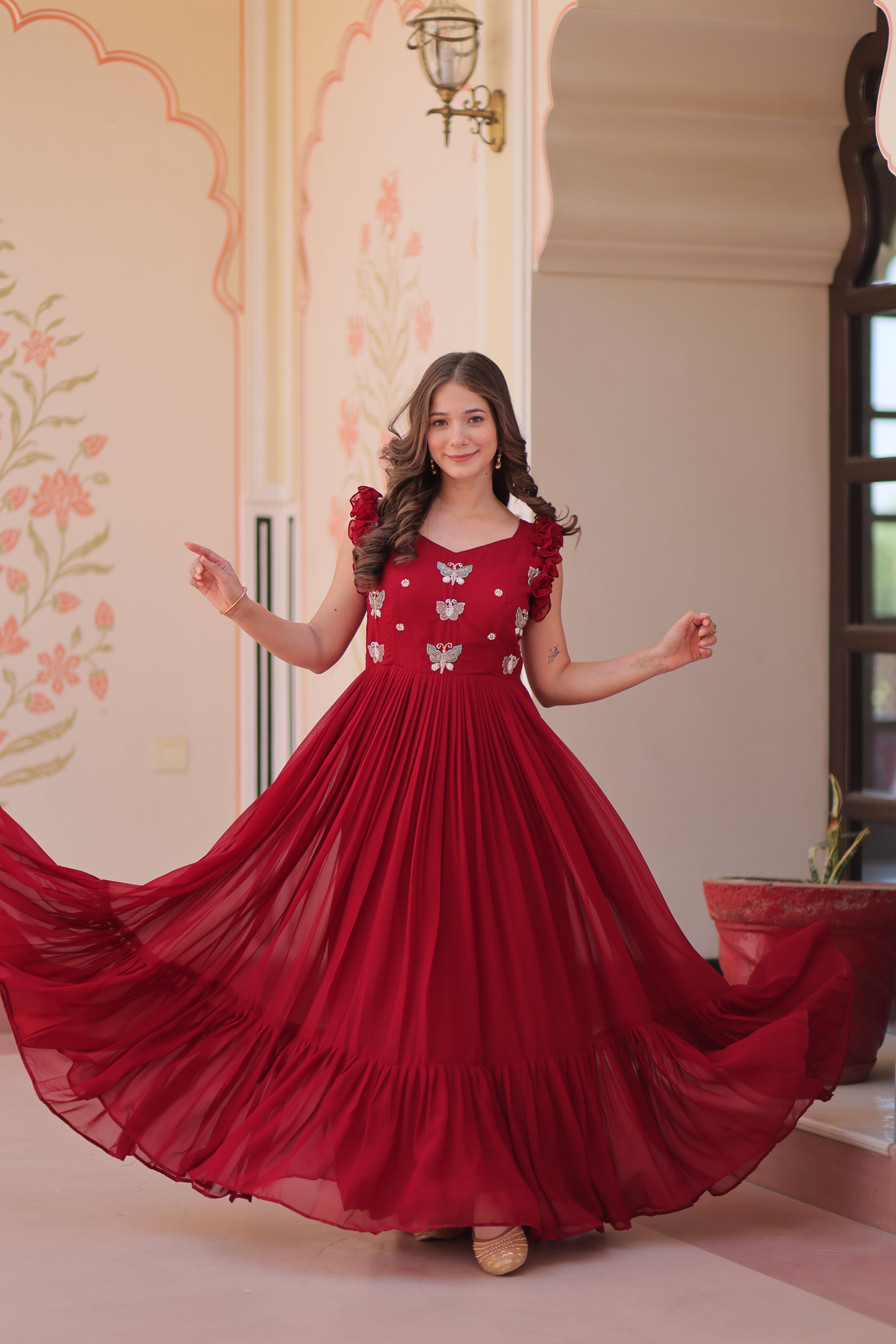 Georgette Multi Thread Embroidered Event Wear Gown