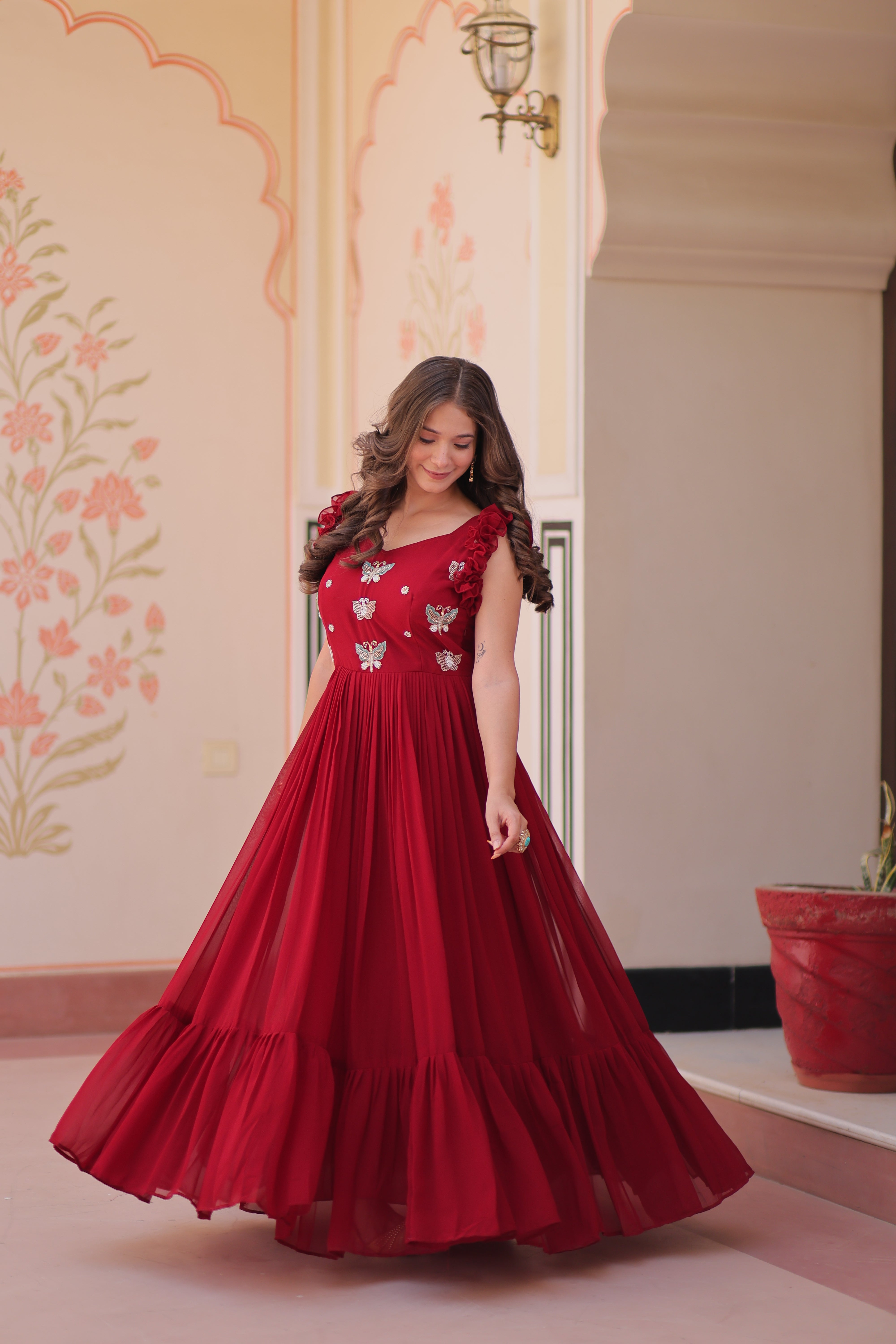 Georgette Multi Thread Embroidered Event Wear Gown