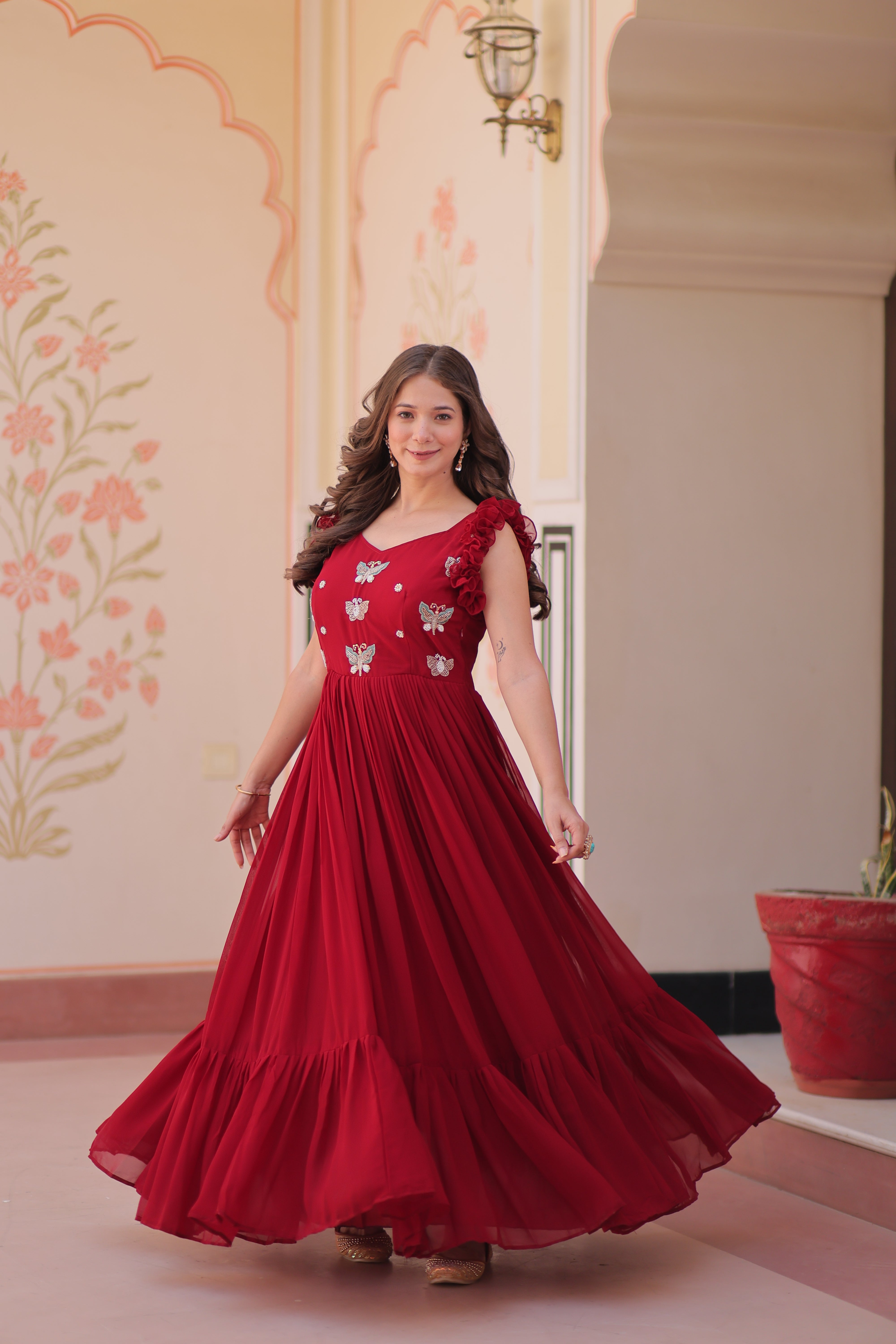 Georgette Multi Thread Embroidered Event Wear Gown