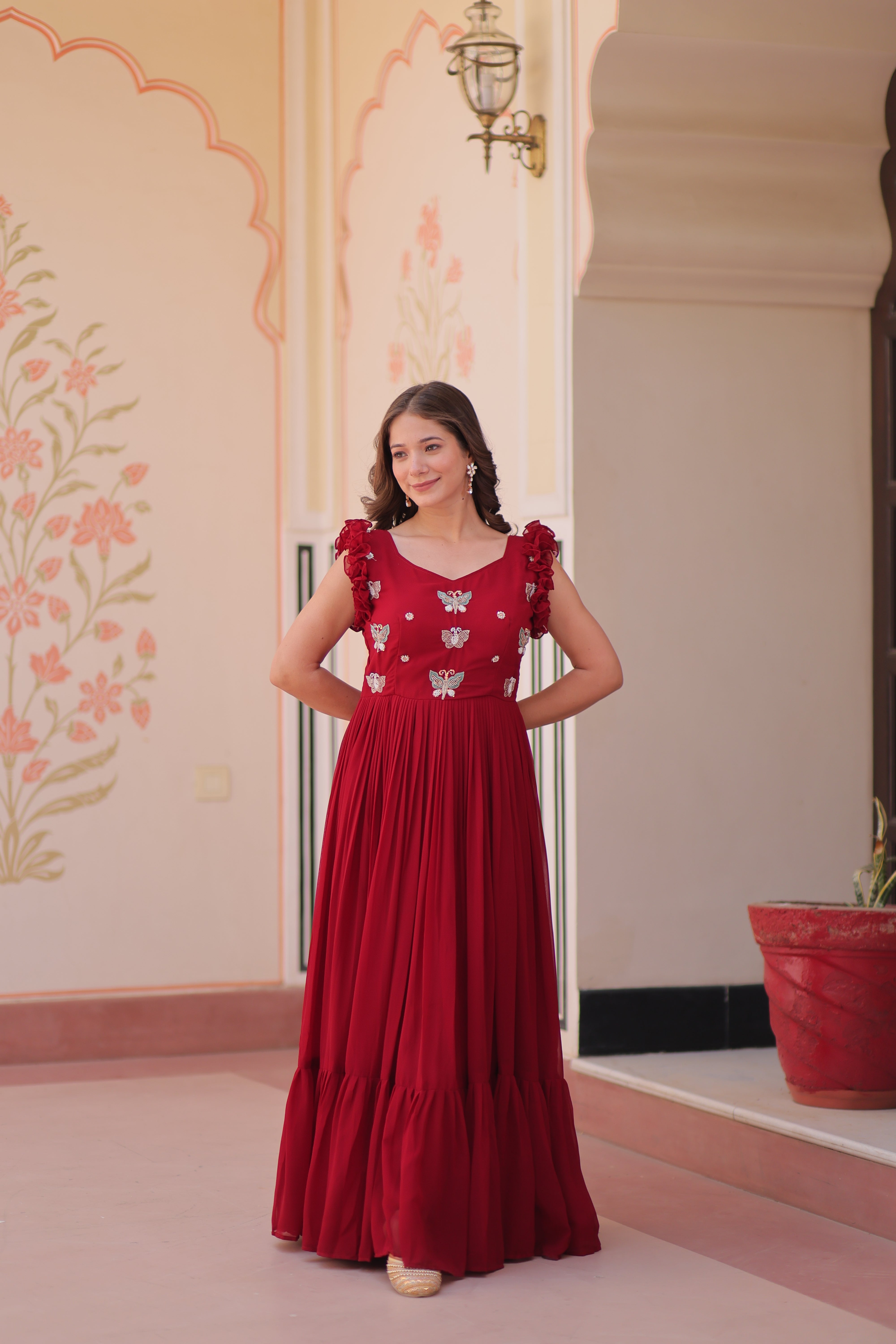 Georgette Multi Thread Embroidered Event Wear Gown