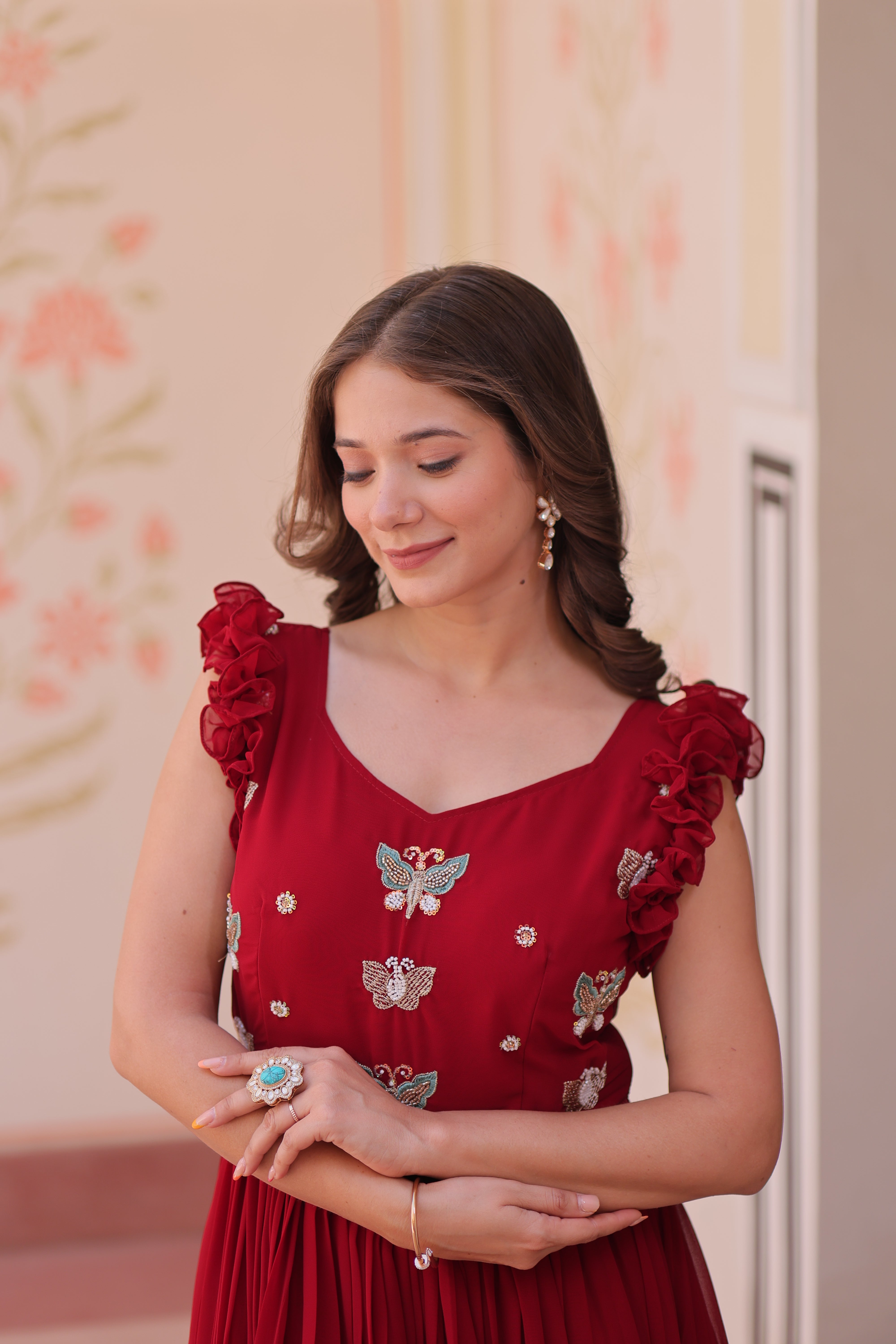 Georgette Multi Thread Embroidered Event Wear Gown