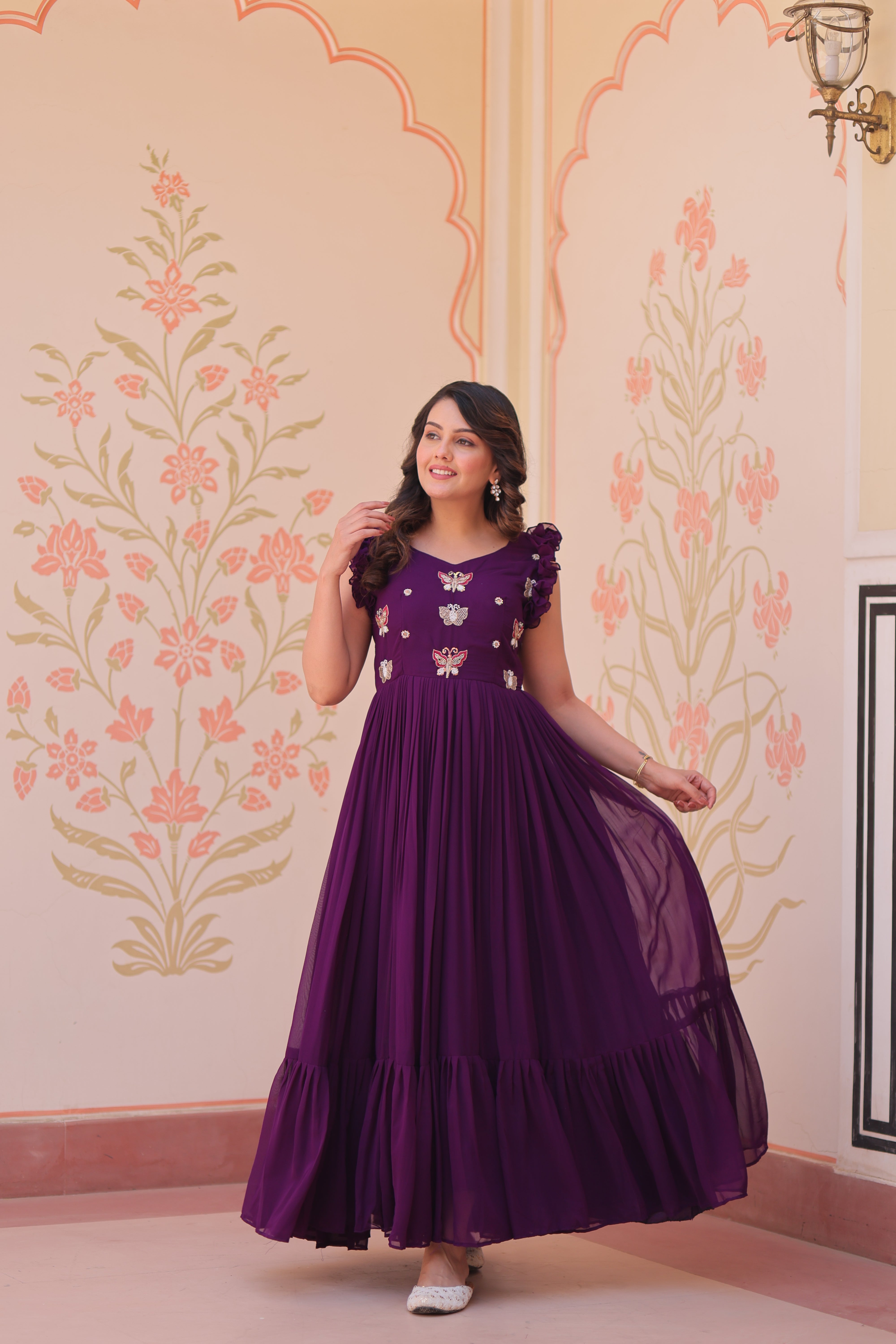 Georgette Multi Thread Embroidered Event Wear Gown