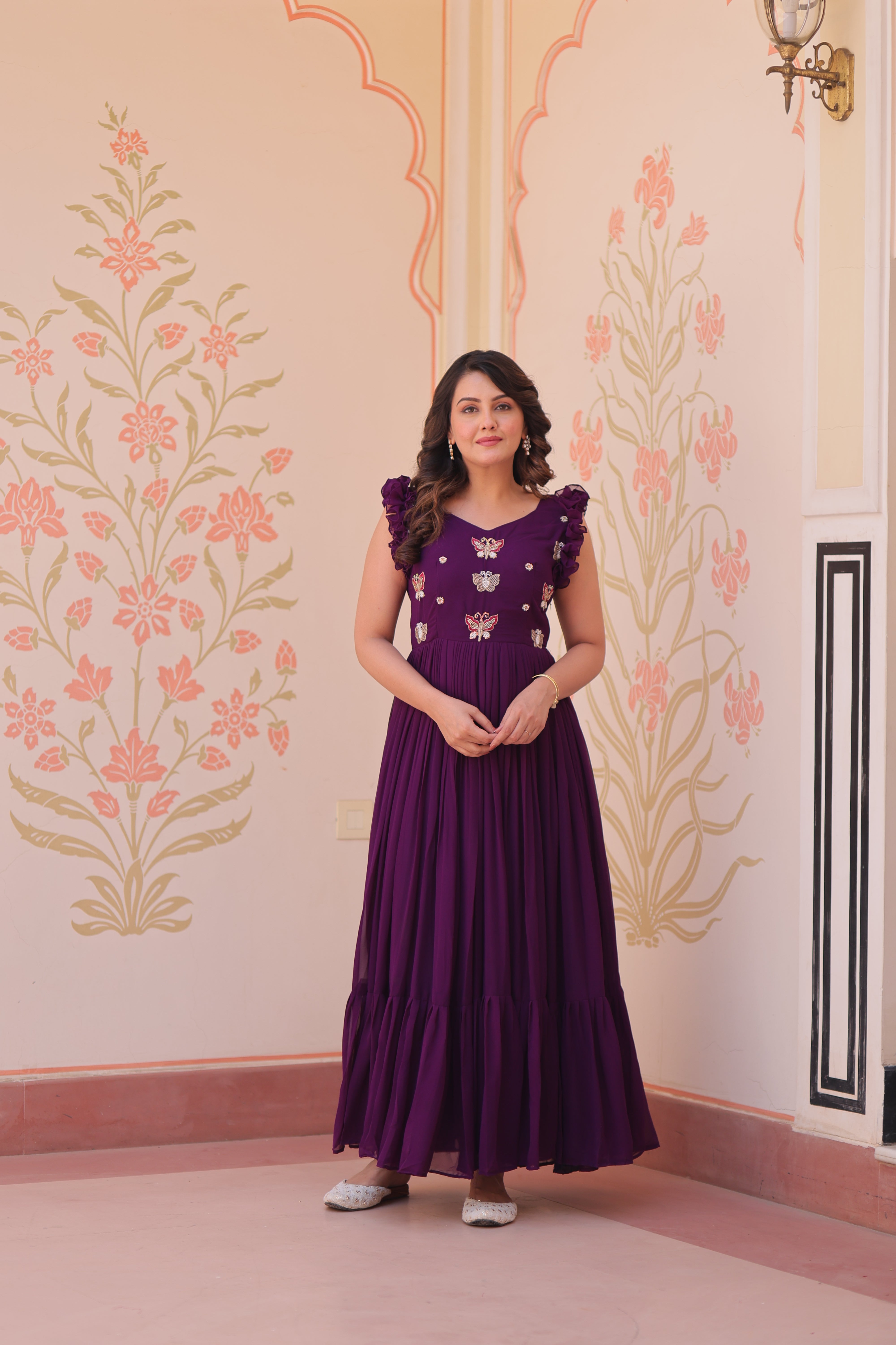 Georgette Multi Thread Embroidered Event Wear Gown