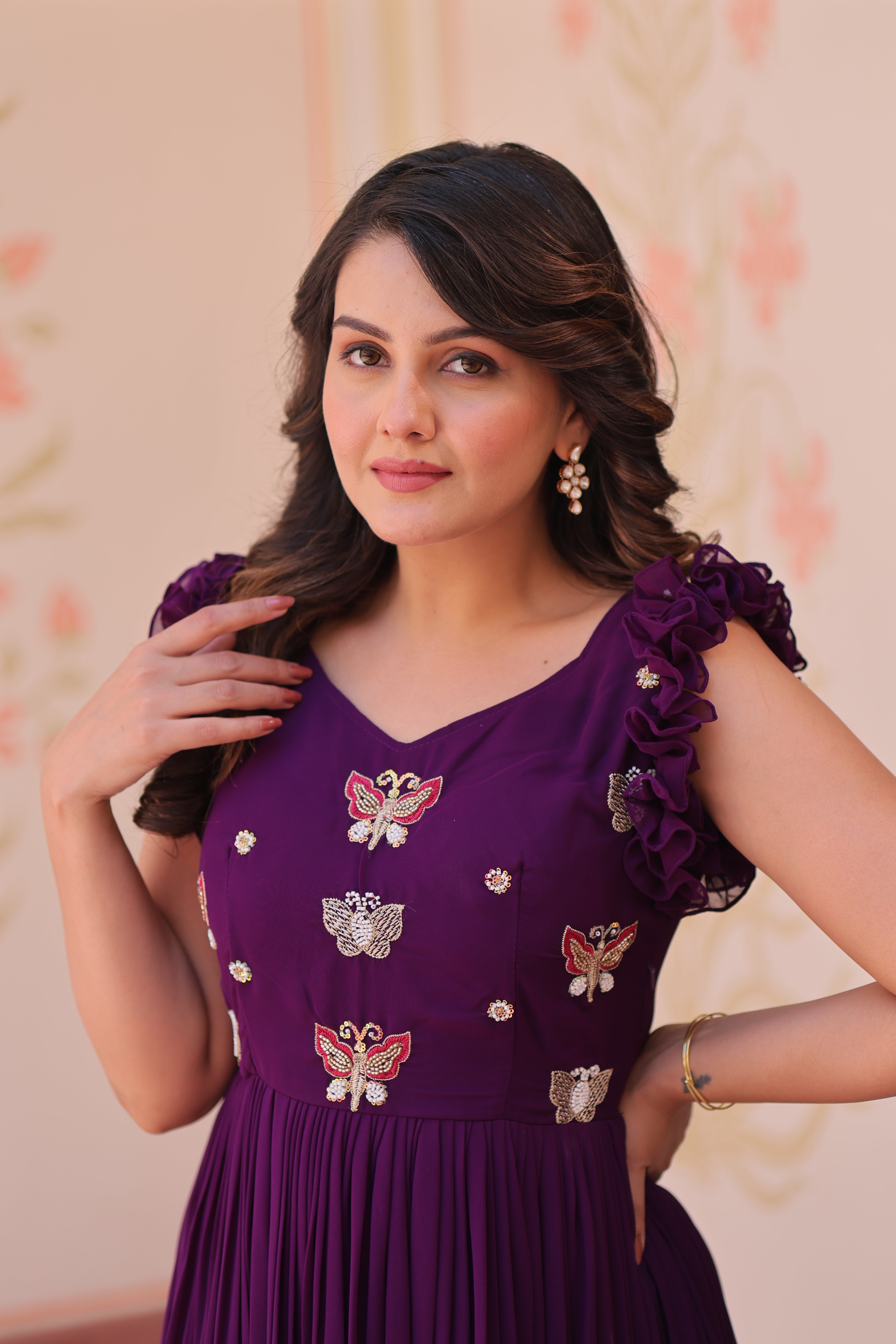 Georgette Multi Thread Embroidered Event Wear Gown