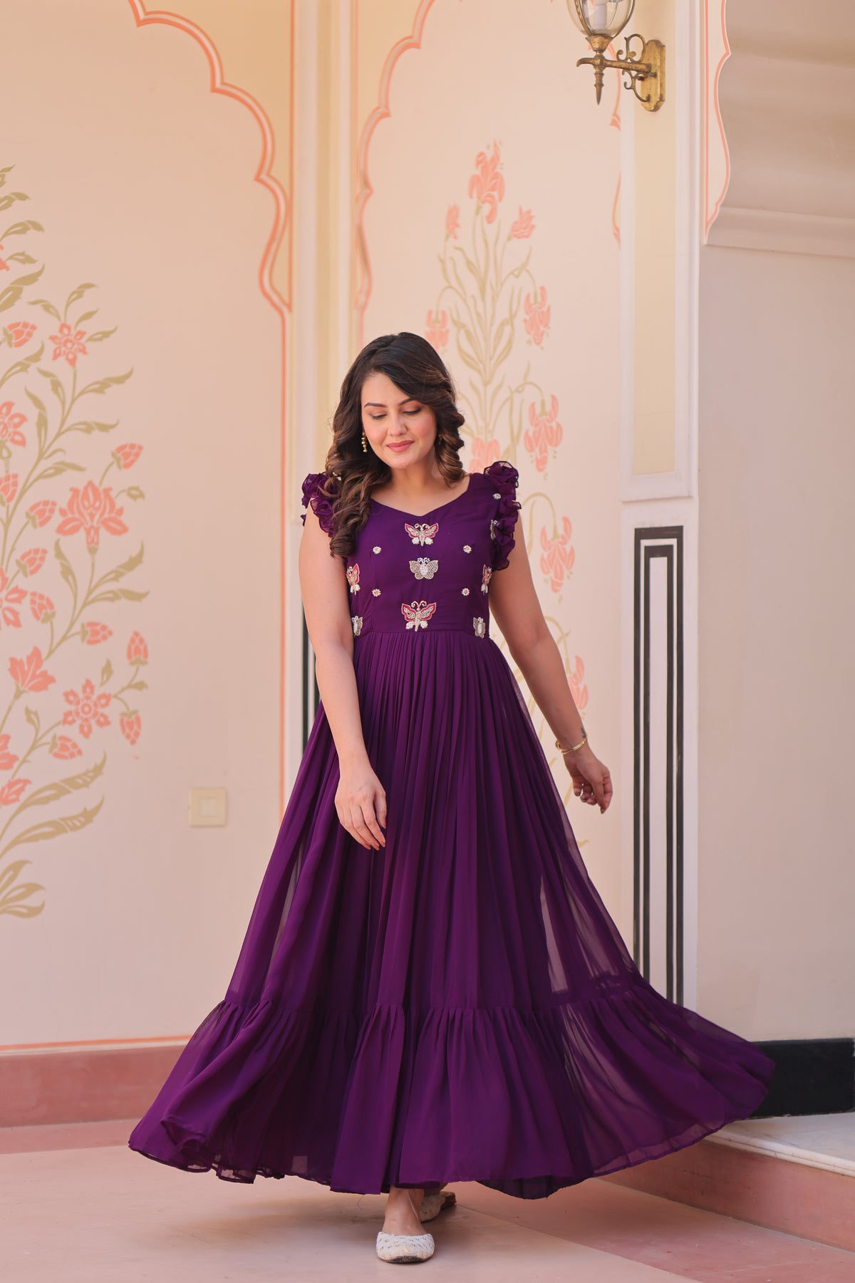 Georgette Multi Thread Embroidered Event Wear Gown