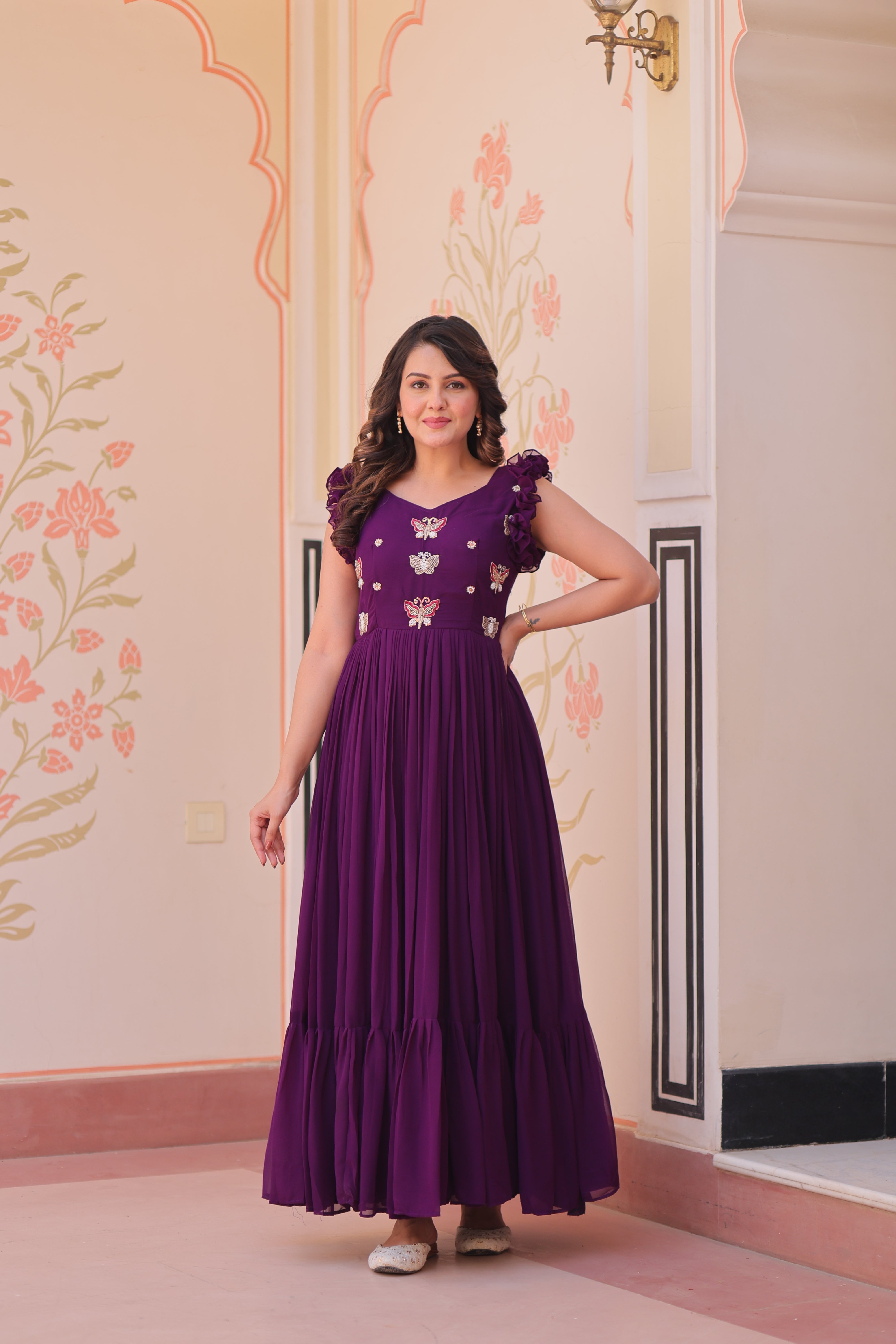 Georgette Multi Thread Embroidered Event Wear Gown