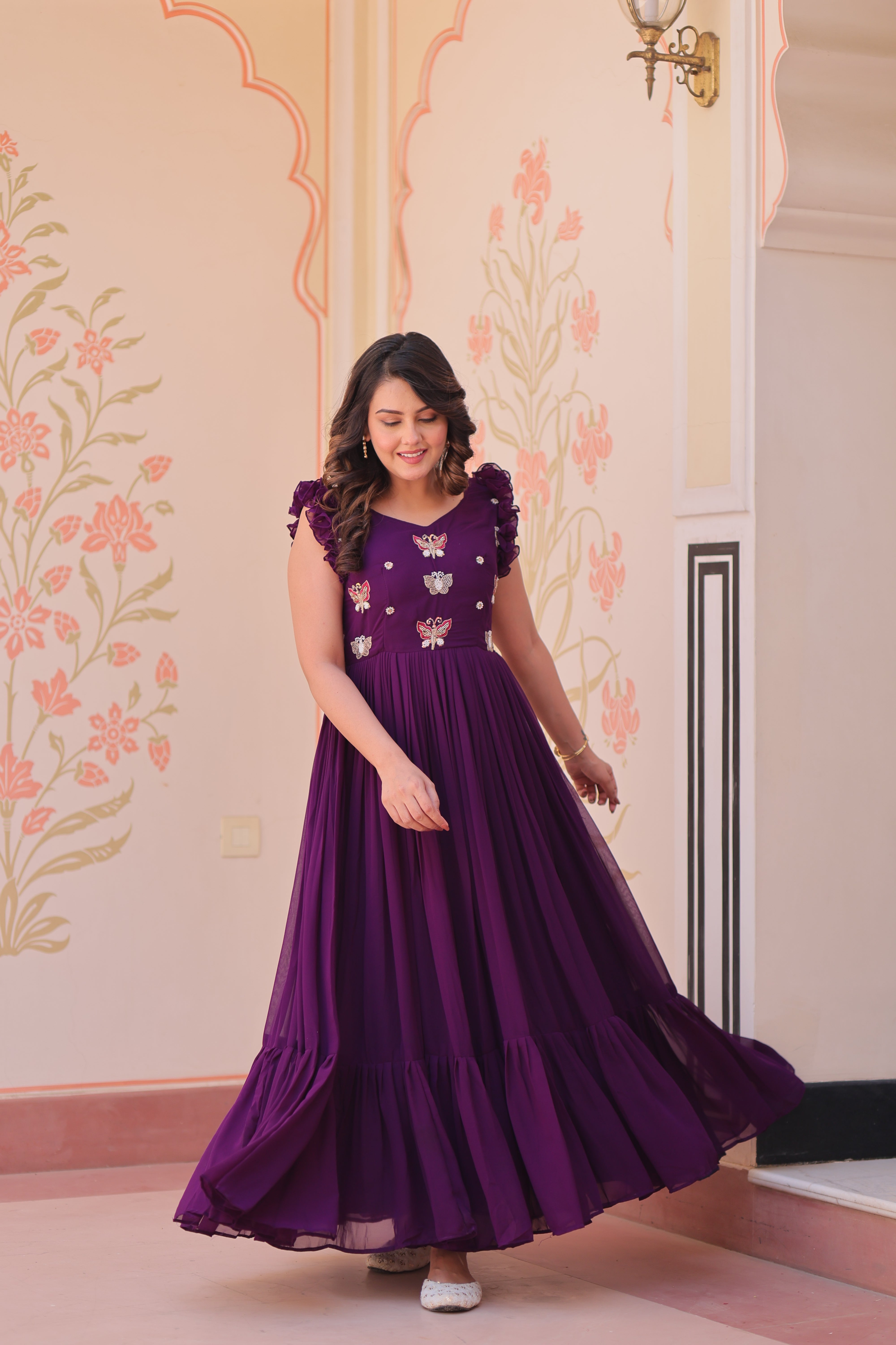 Georgette Multi Thread Embroidered Event Wear Gown