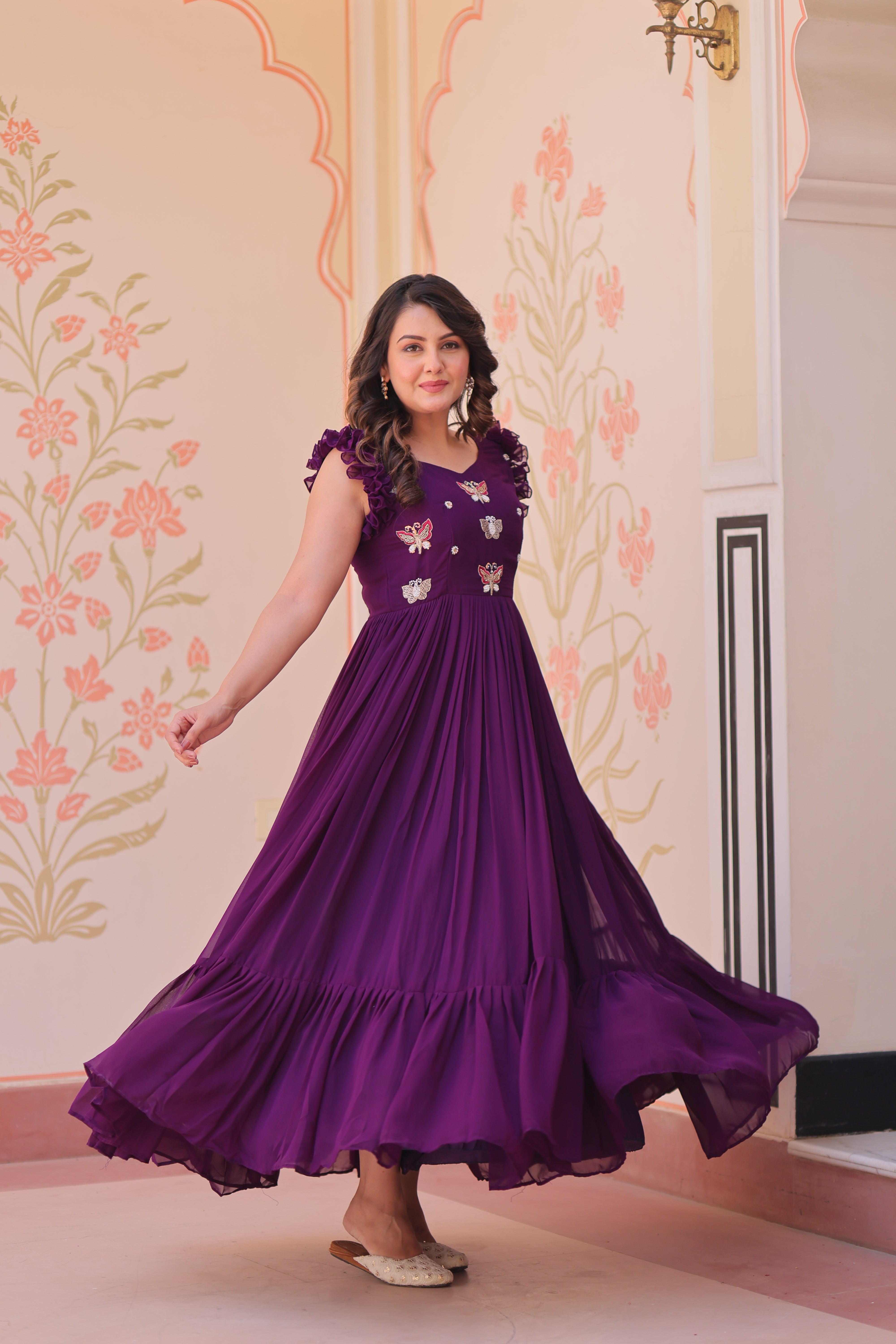Georgette Multi Thread Embroidered Event Wear Gown