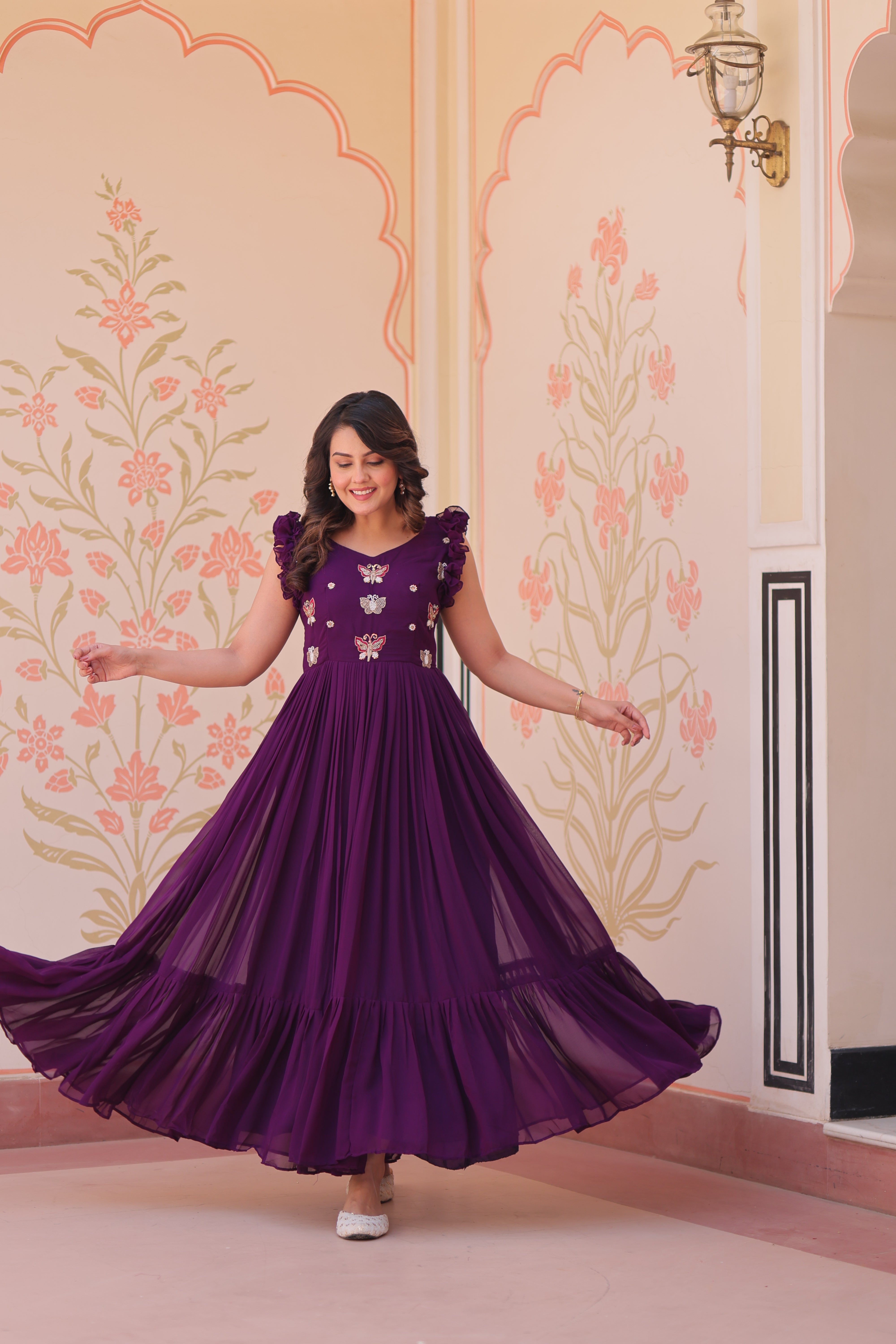 Georgette Multi Thread Embroidered Event Wear Gown