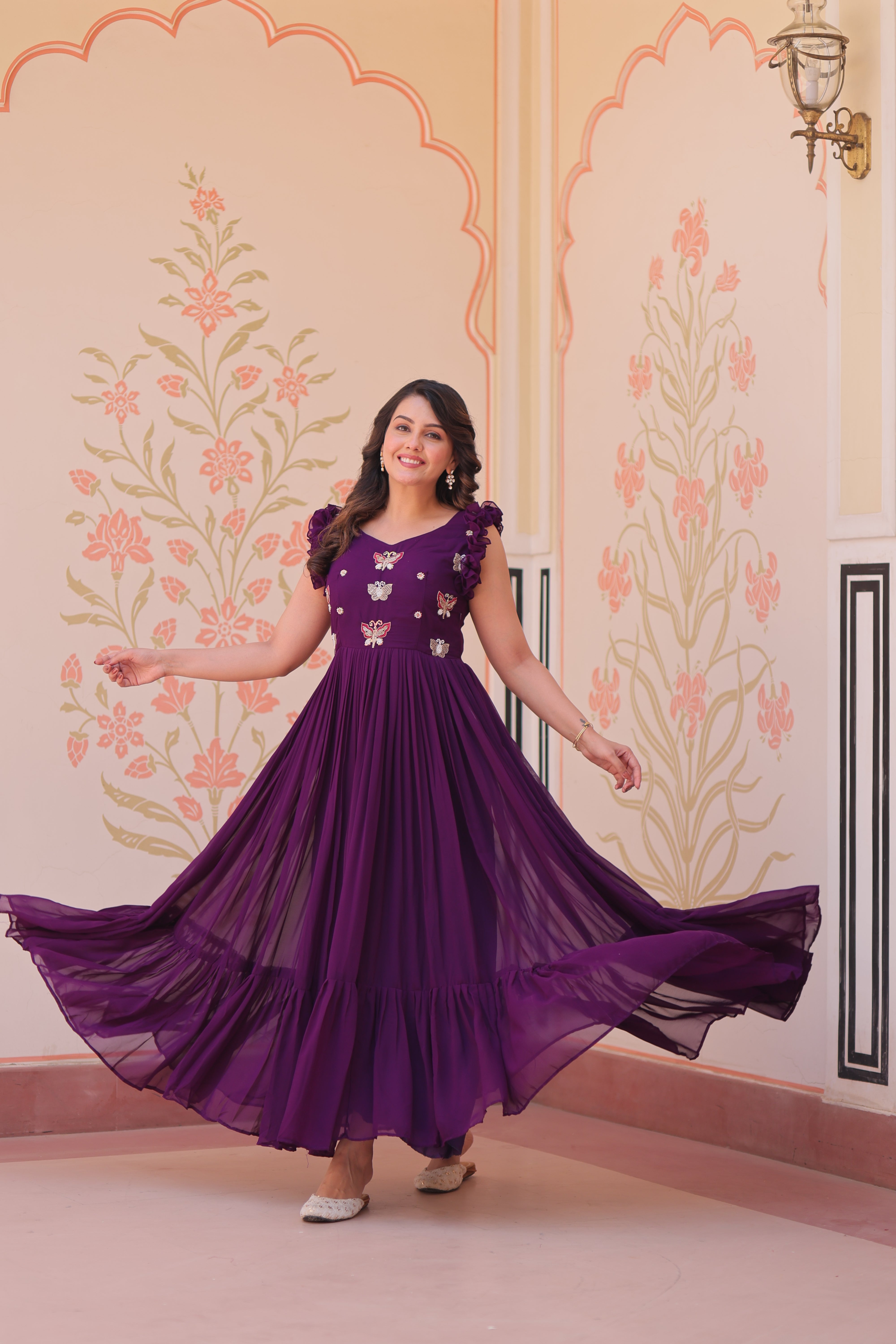 Georgette Multi Thread Embroidered Event Wear Gown