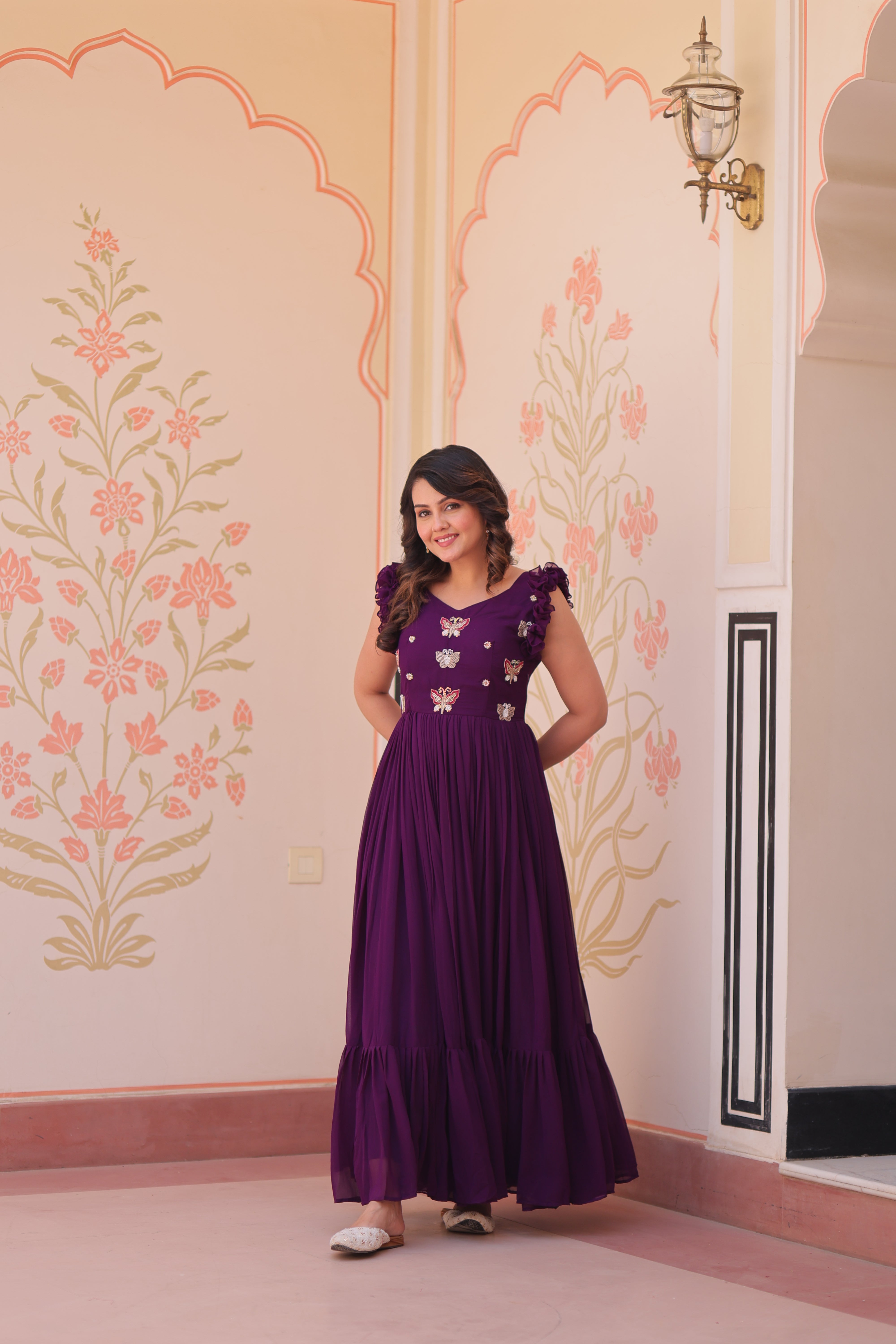 Georgette Multi Thread Embroidered Event Wear Gown