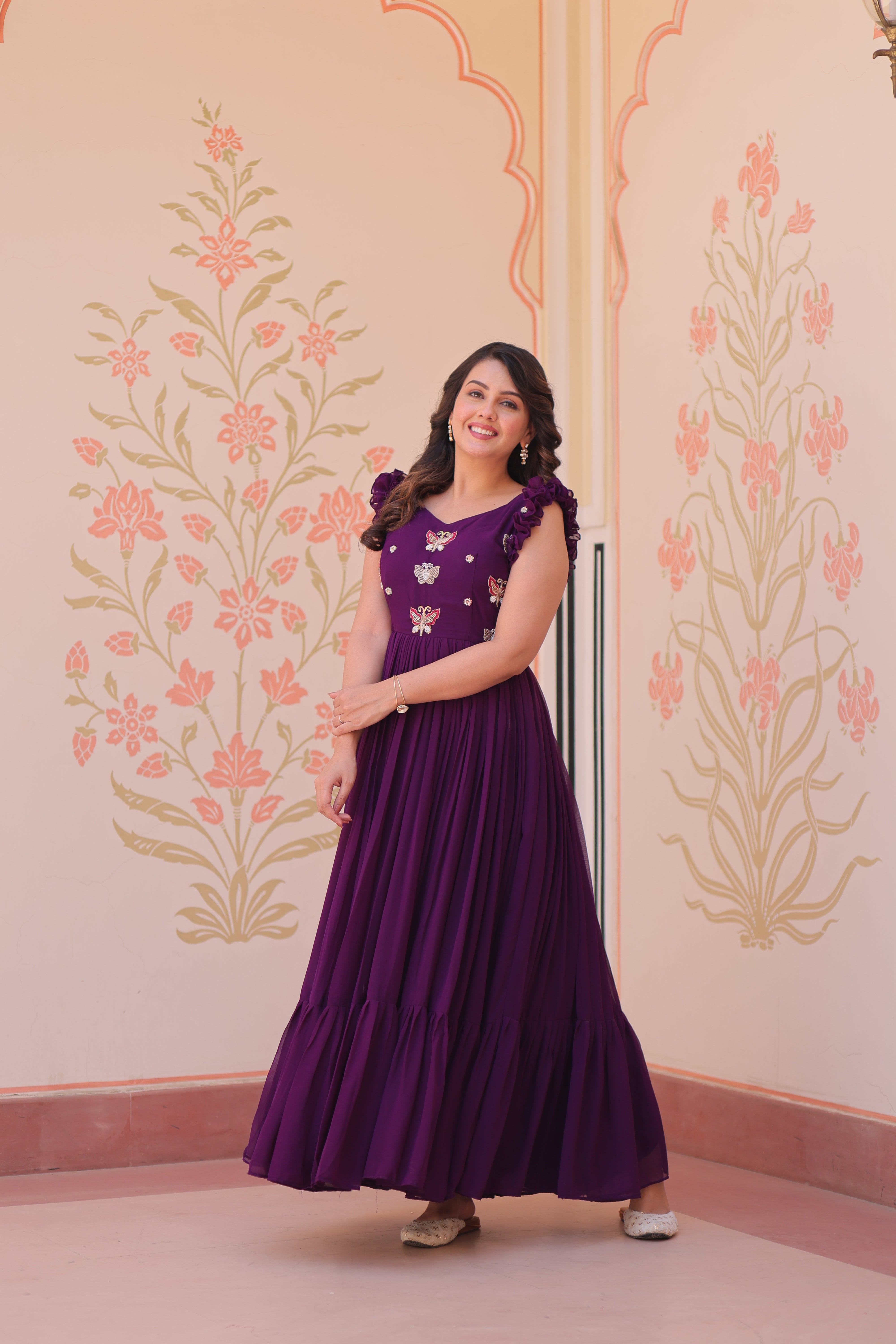 Georgette Multi Thread Embroidered Event Wear Gown