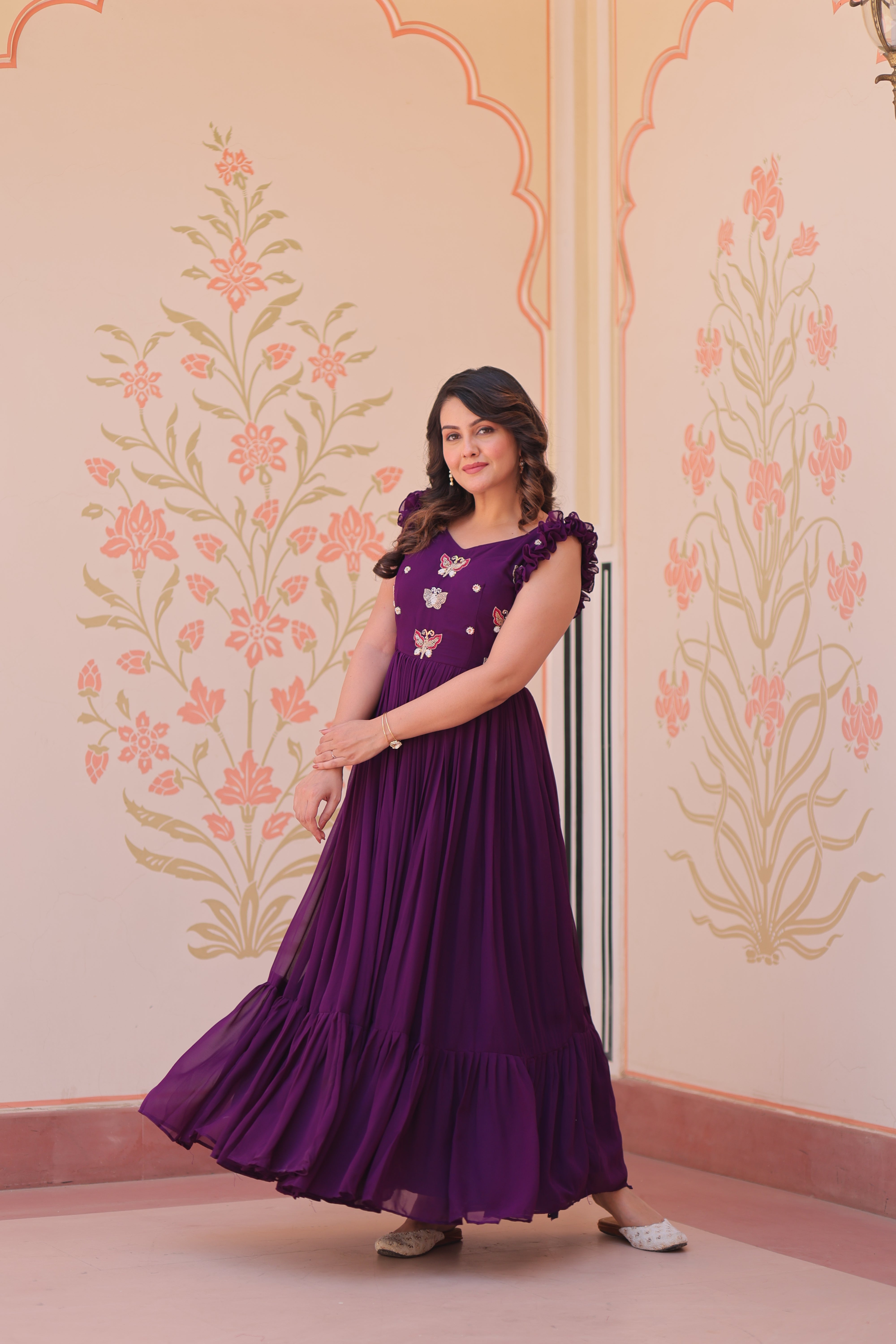 Georgette Multi Thread Embroidered Event Wear Gown