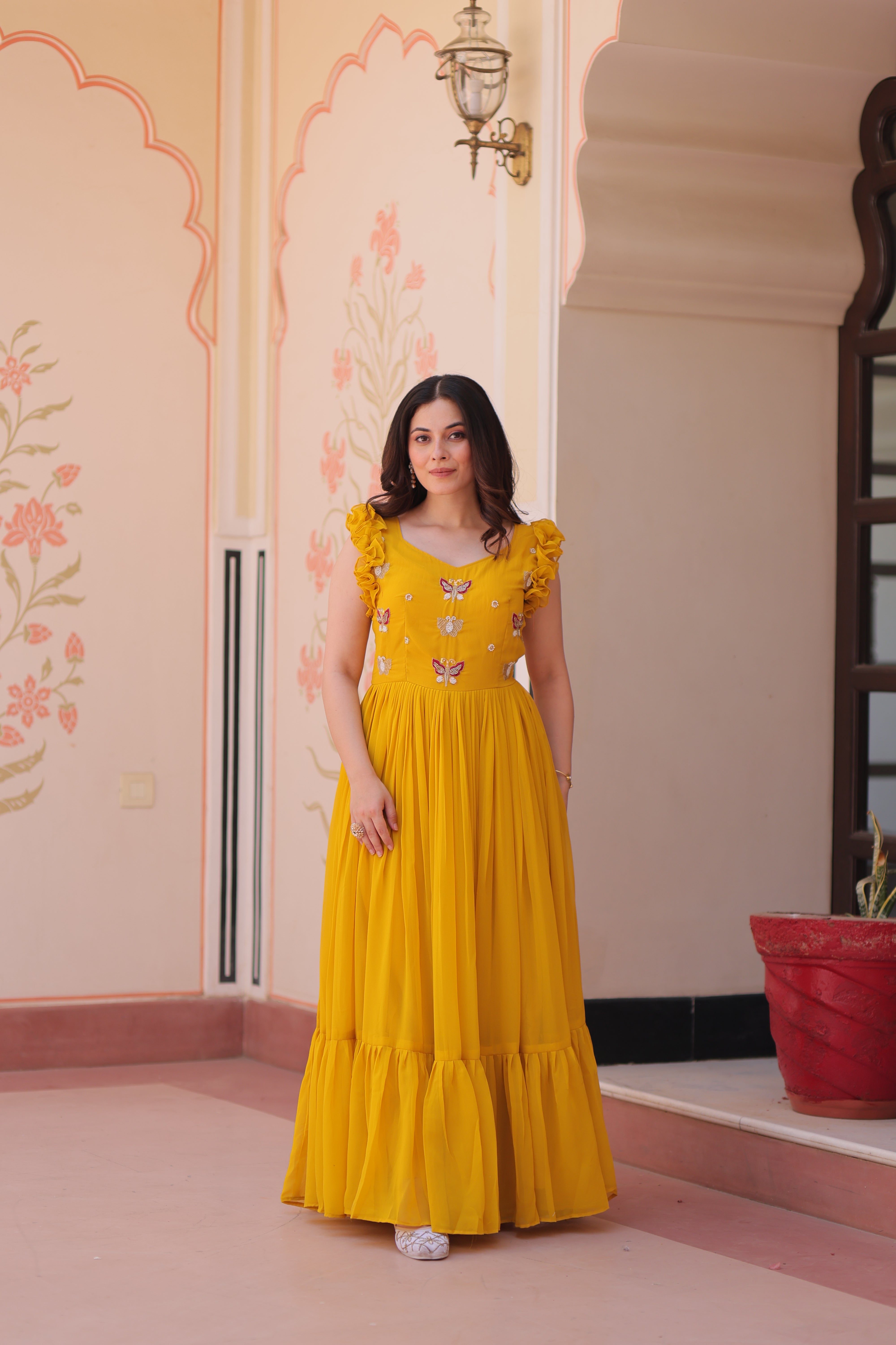 Georgette Multi Thread Embroidered Event Wear Gown