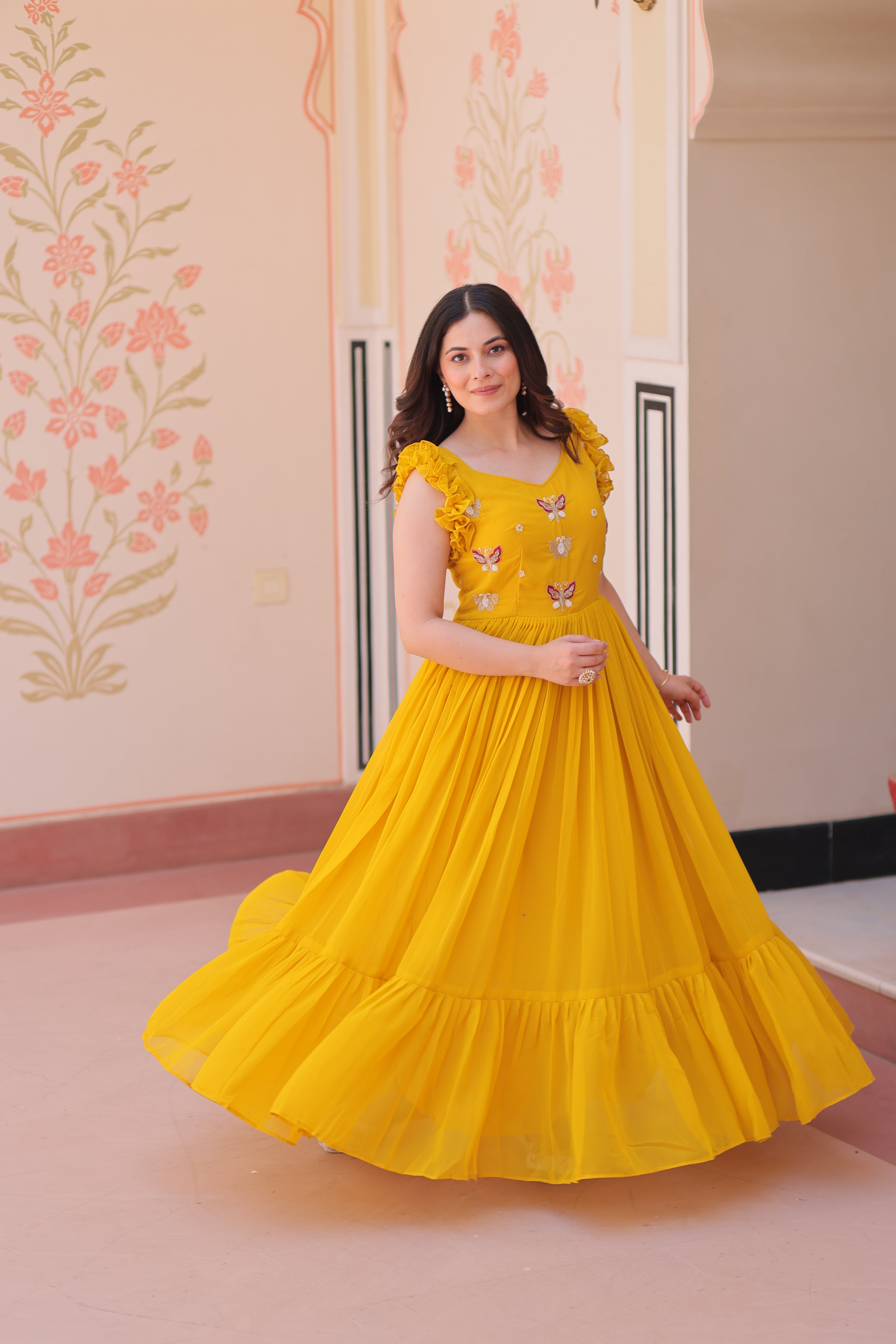 Georgette Multi Thread Embroidered Event Wear Gown