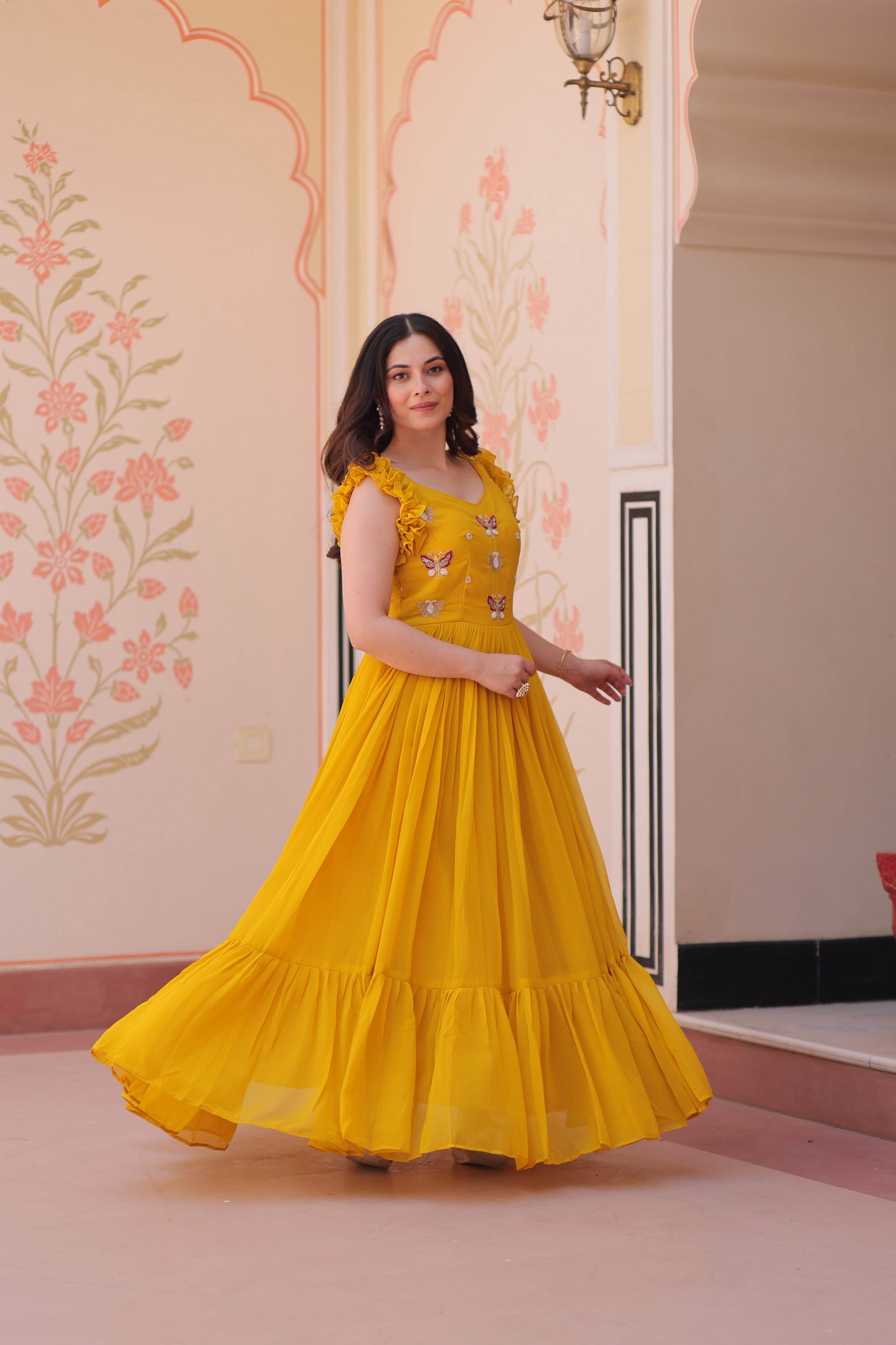 Georgette Multi Thread Embroidered Event Wear Gown