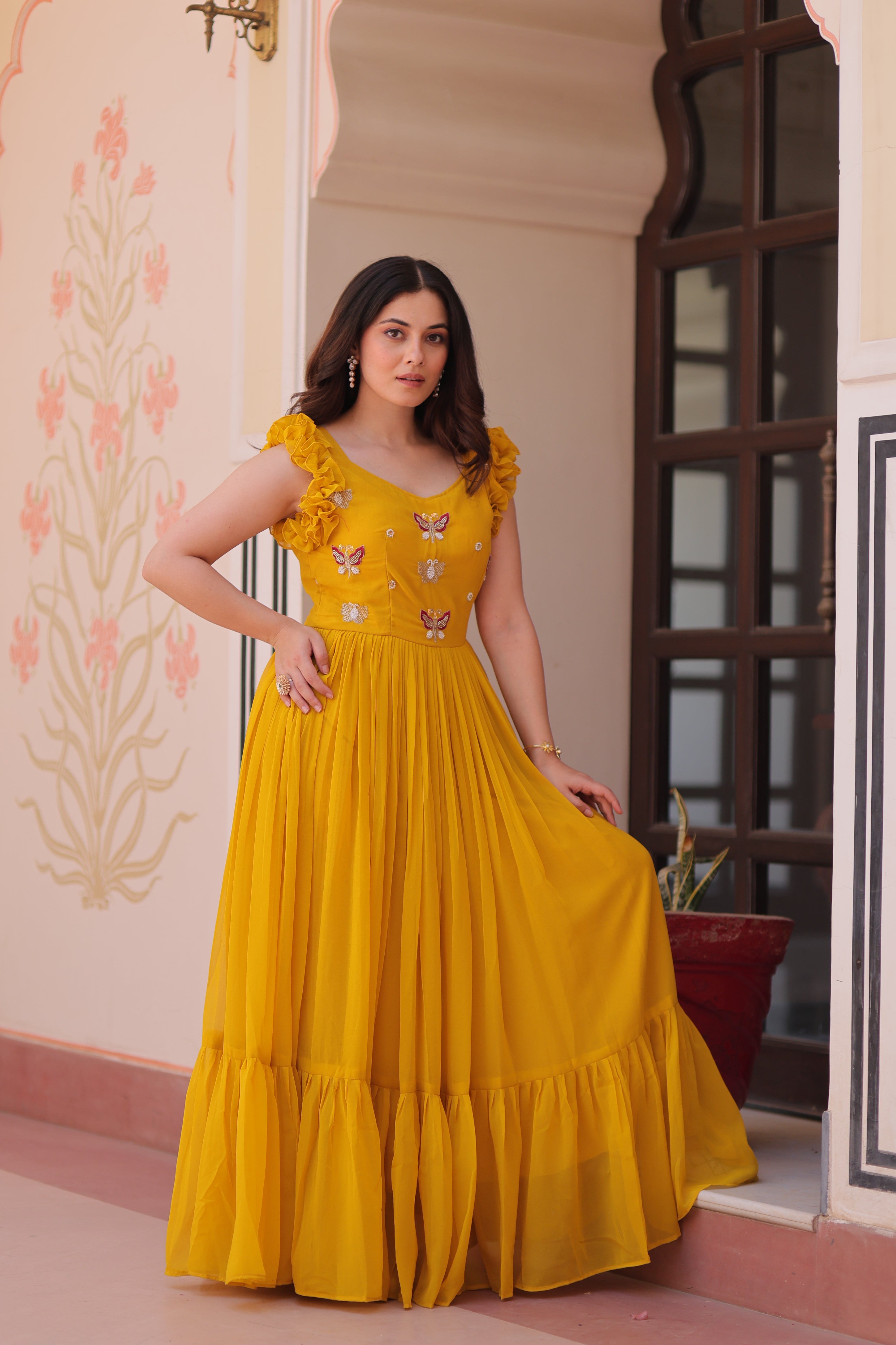 Georgette Multi Thread Embroidered Event Wear Gown