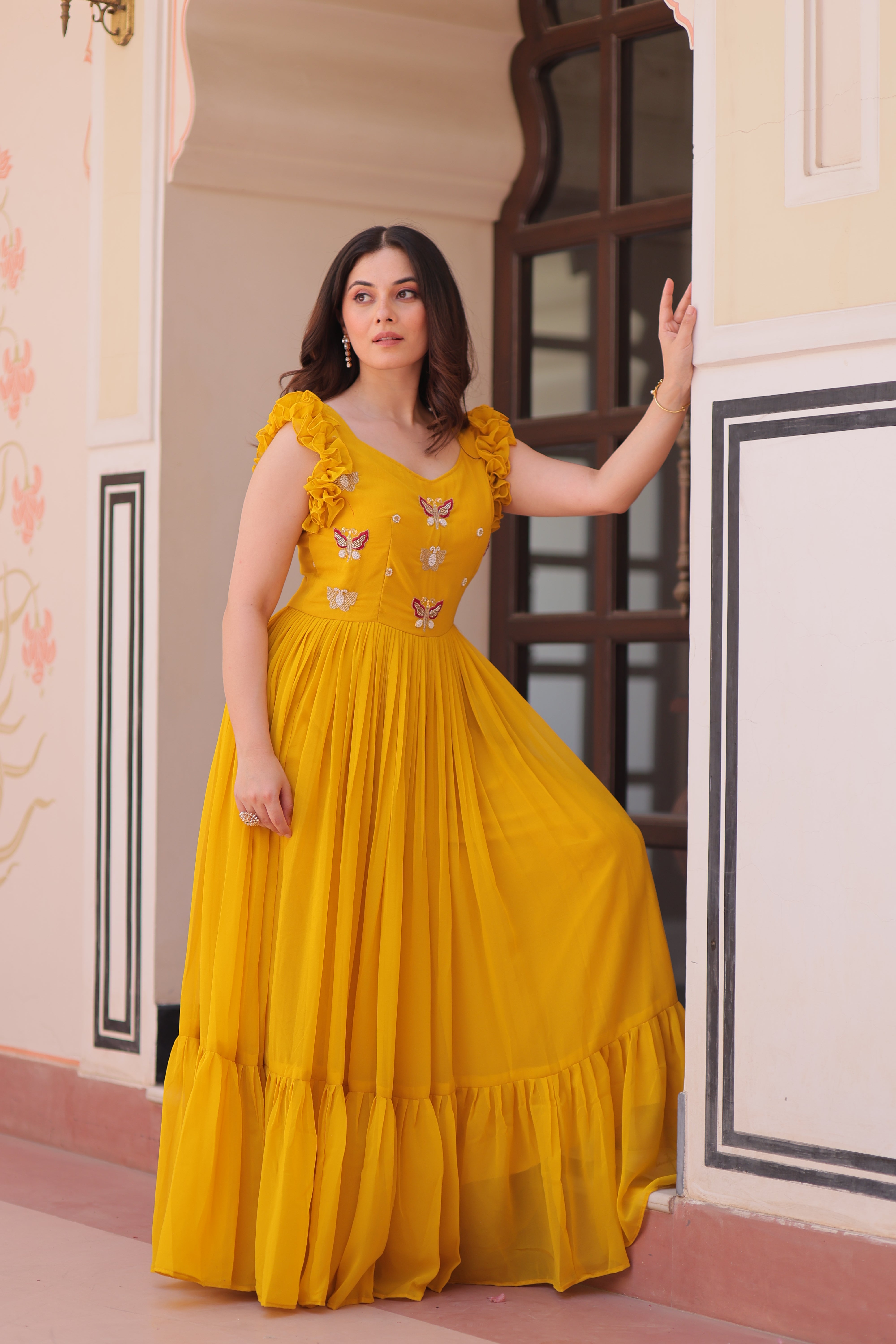 Georgette Multi Thread Embroidered Event Wear Gown