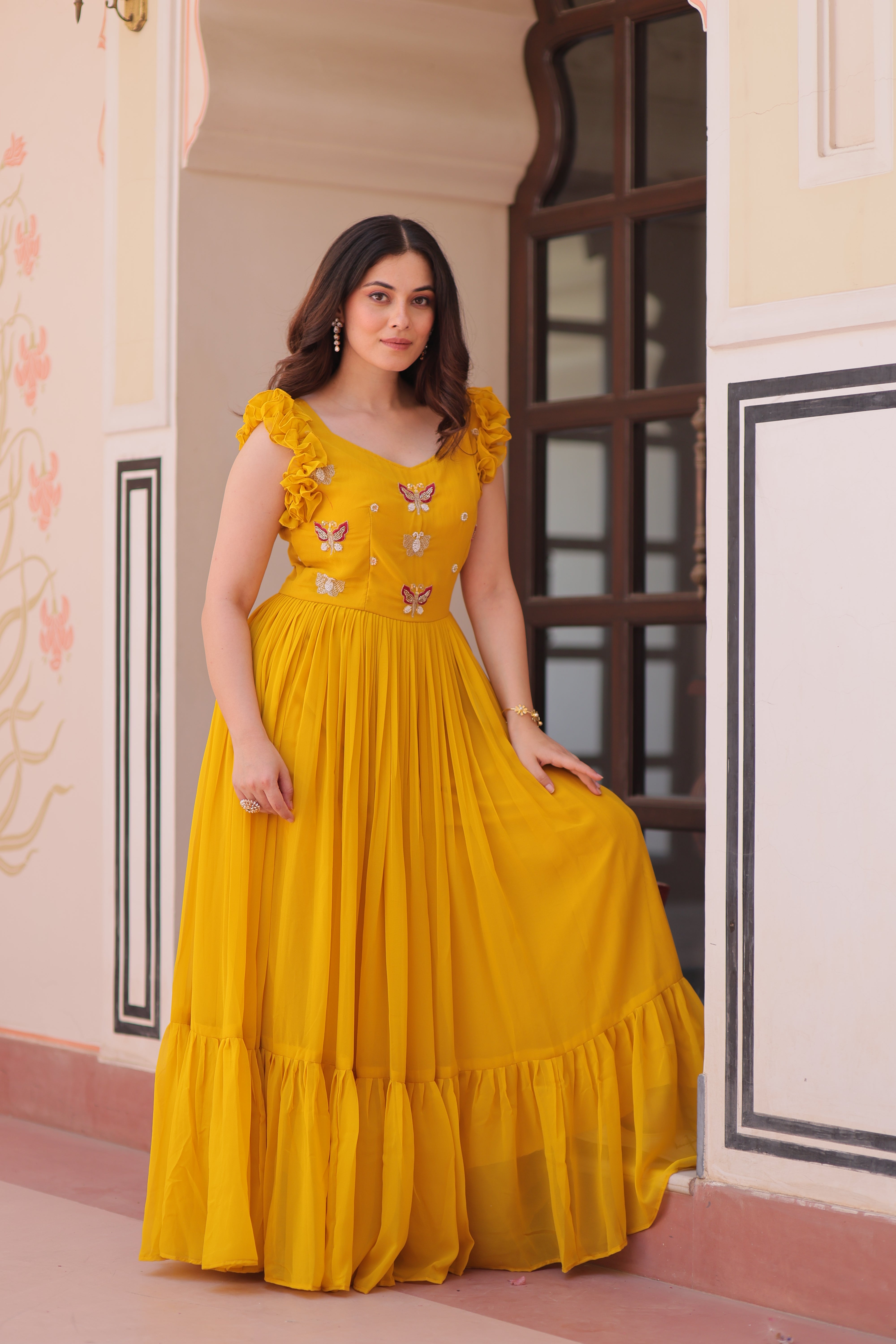 Georgette Multi Thread Embroidered Event Wear Gown