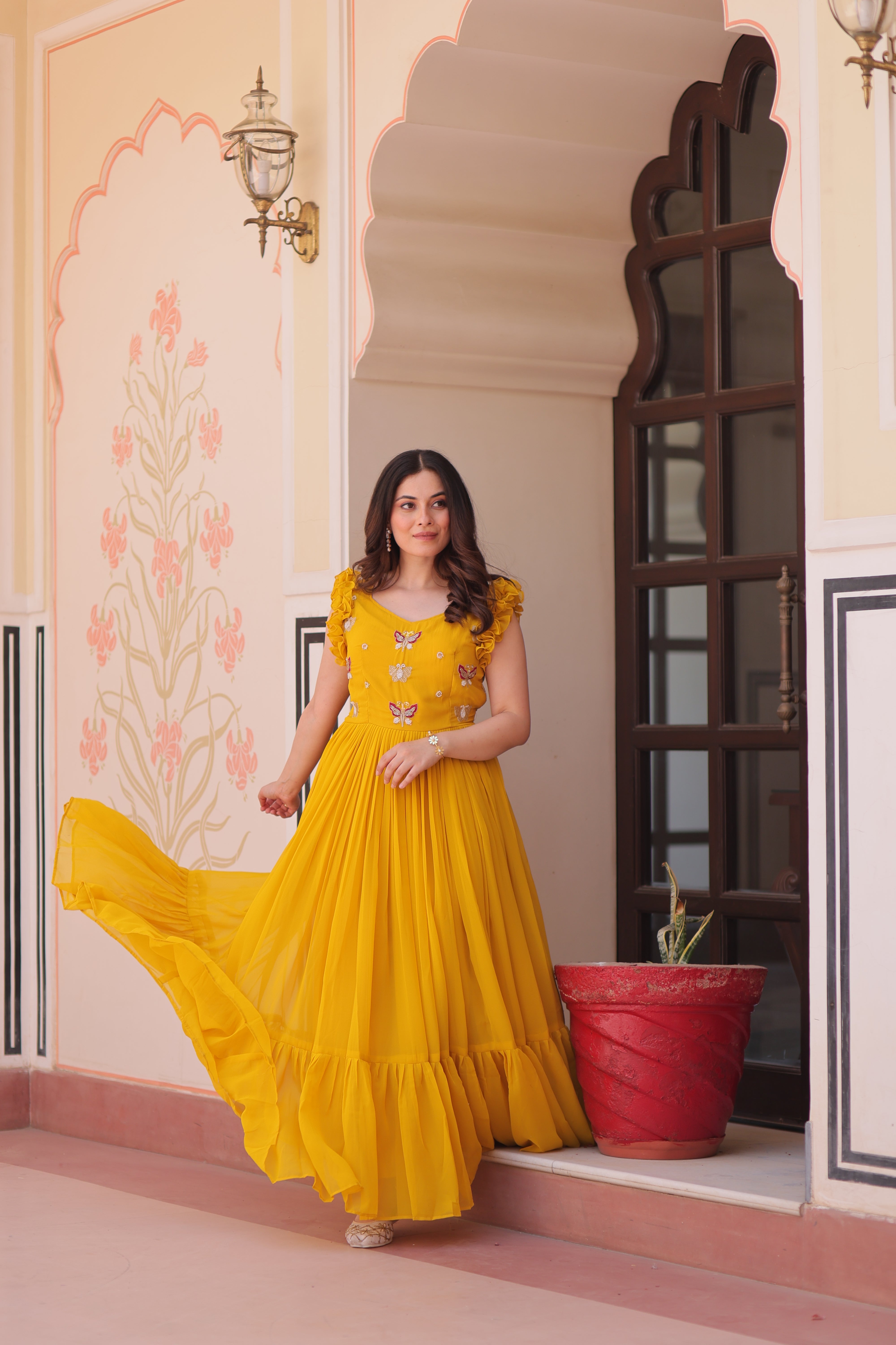 Georgette Multi Thread Embroidered Event Wear Gown