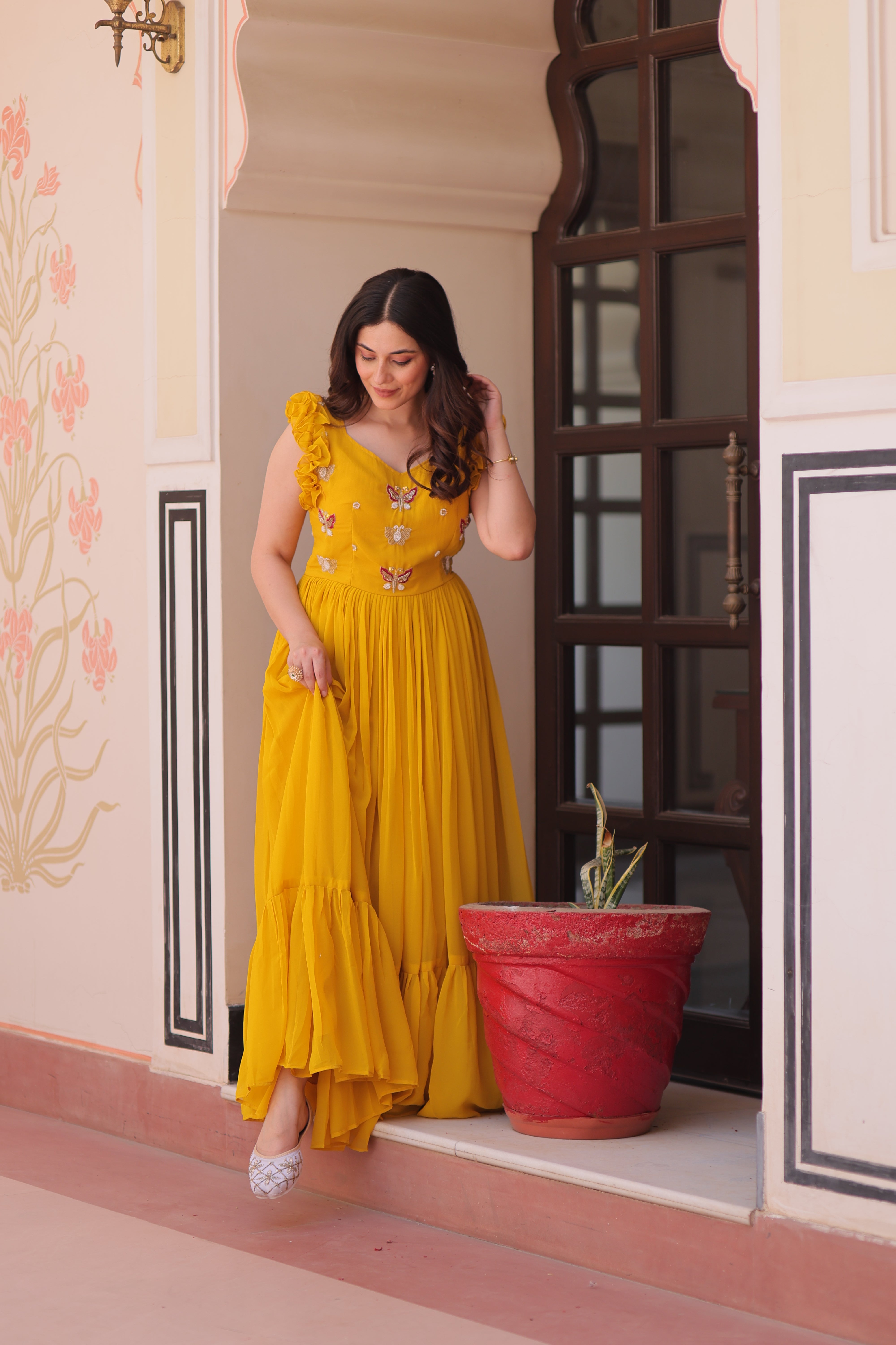 Georgette Multi Thread Embroidered Event Wear Gown