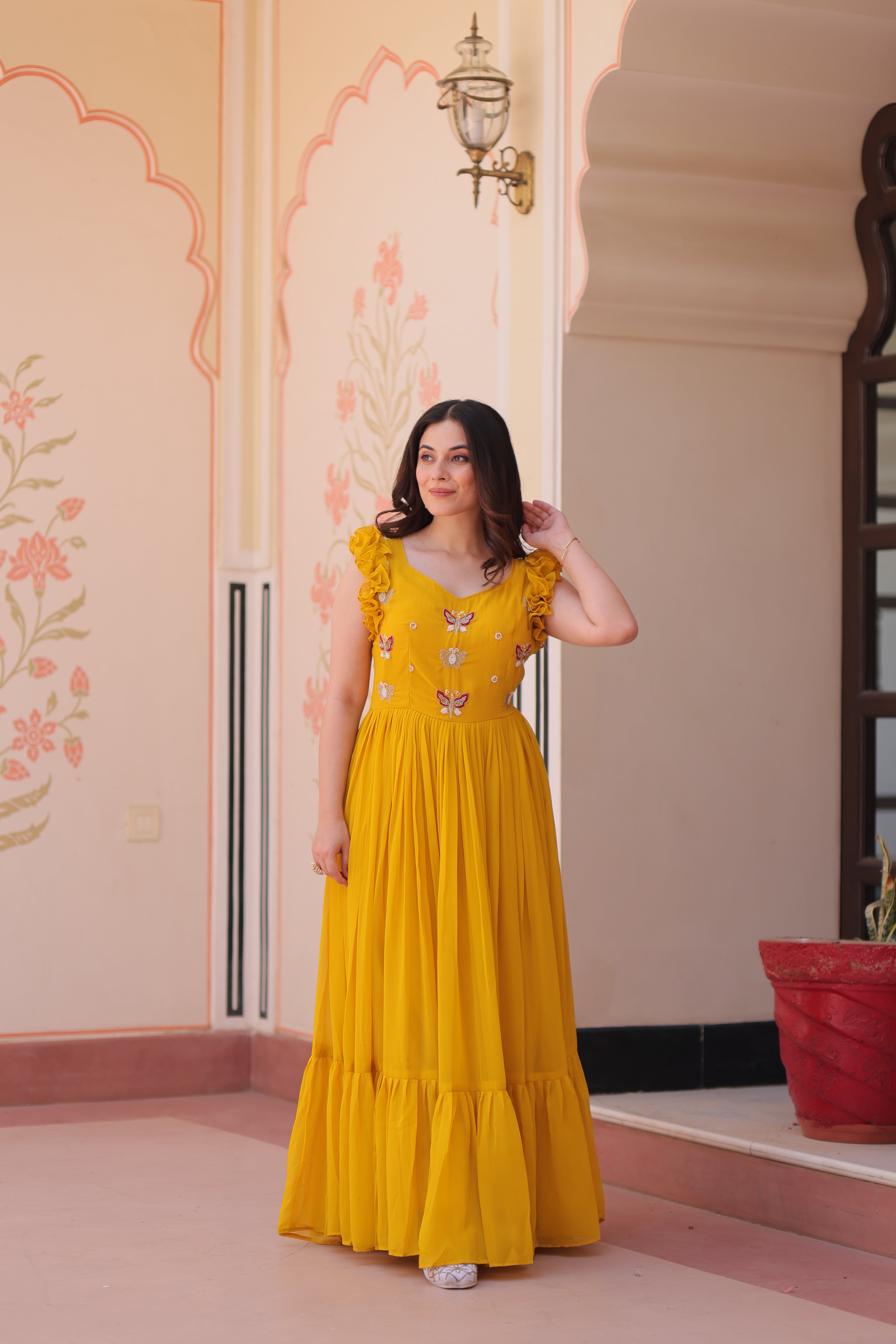 Georgette Multi Thread Embroidered Event Wear Gown