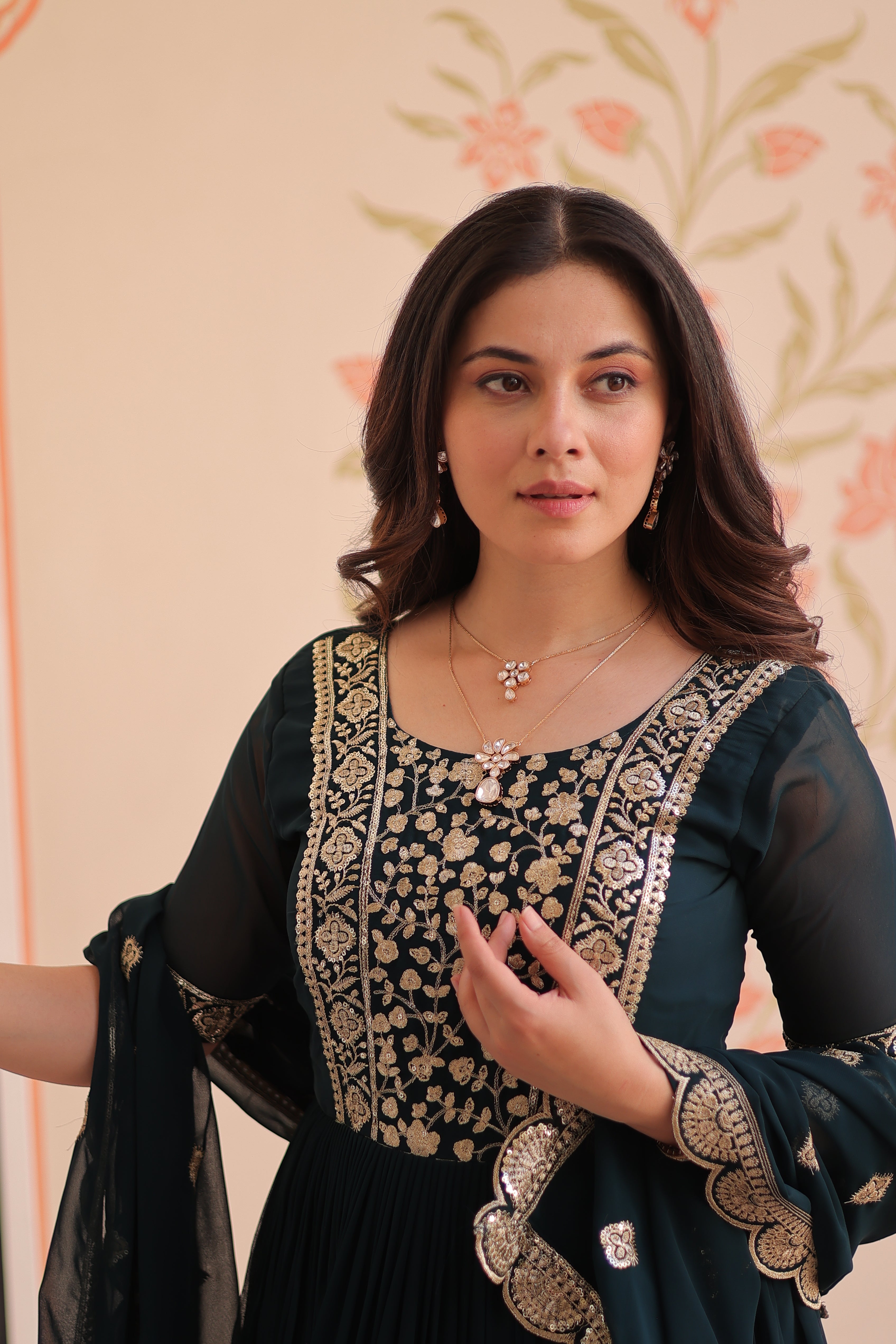 Sequins Embroidered Traditional Indian Gown With Dupatta