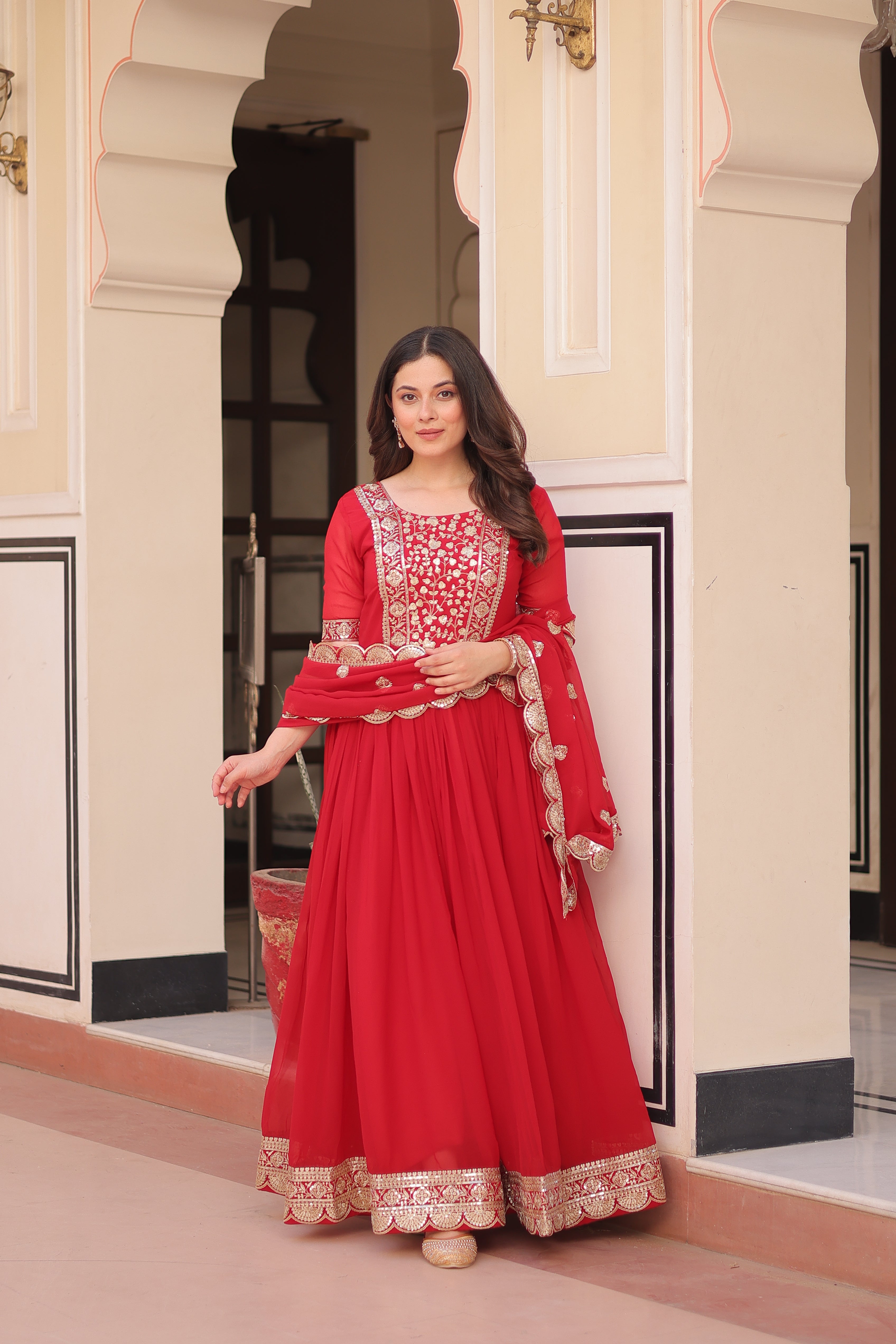 Sequins Embroidered Traditional Indian Gown With Dupatta
