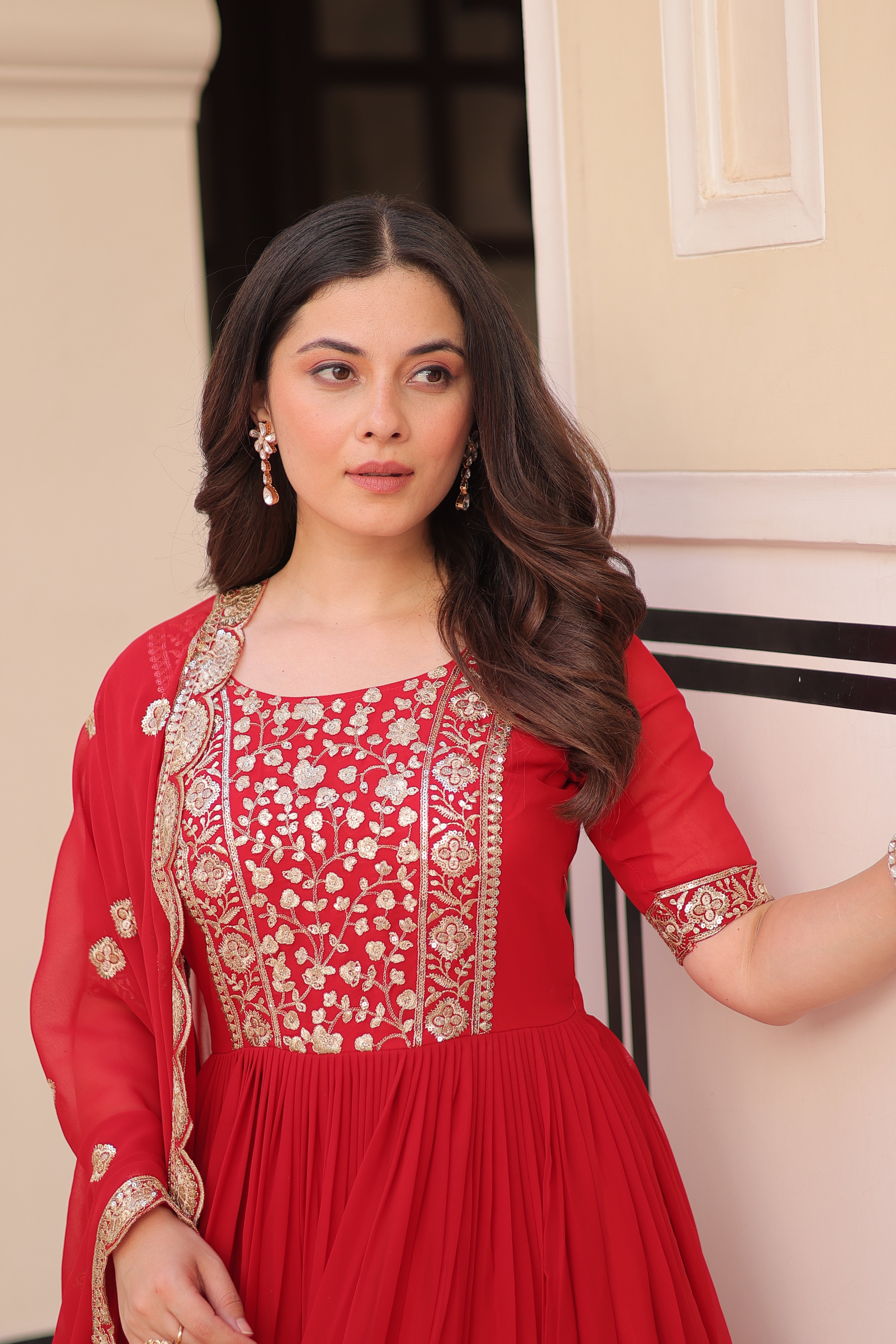 Sequins Embroidered Traditional Indian Gown With Dupatta