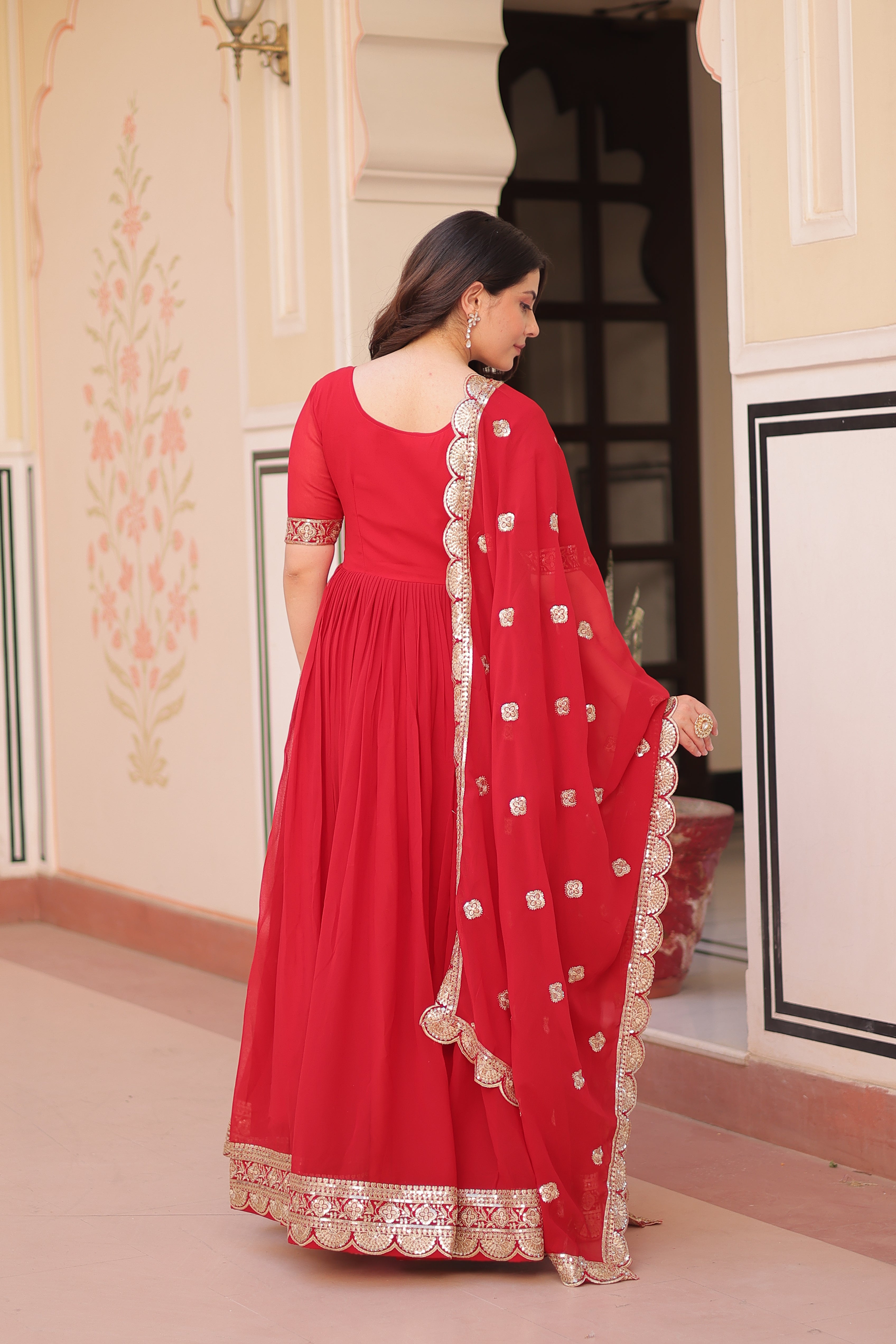 Sequins Embroidered Traditional Indian Gown With Dupatta