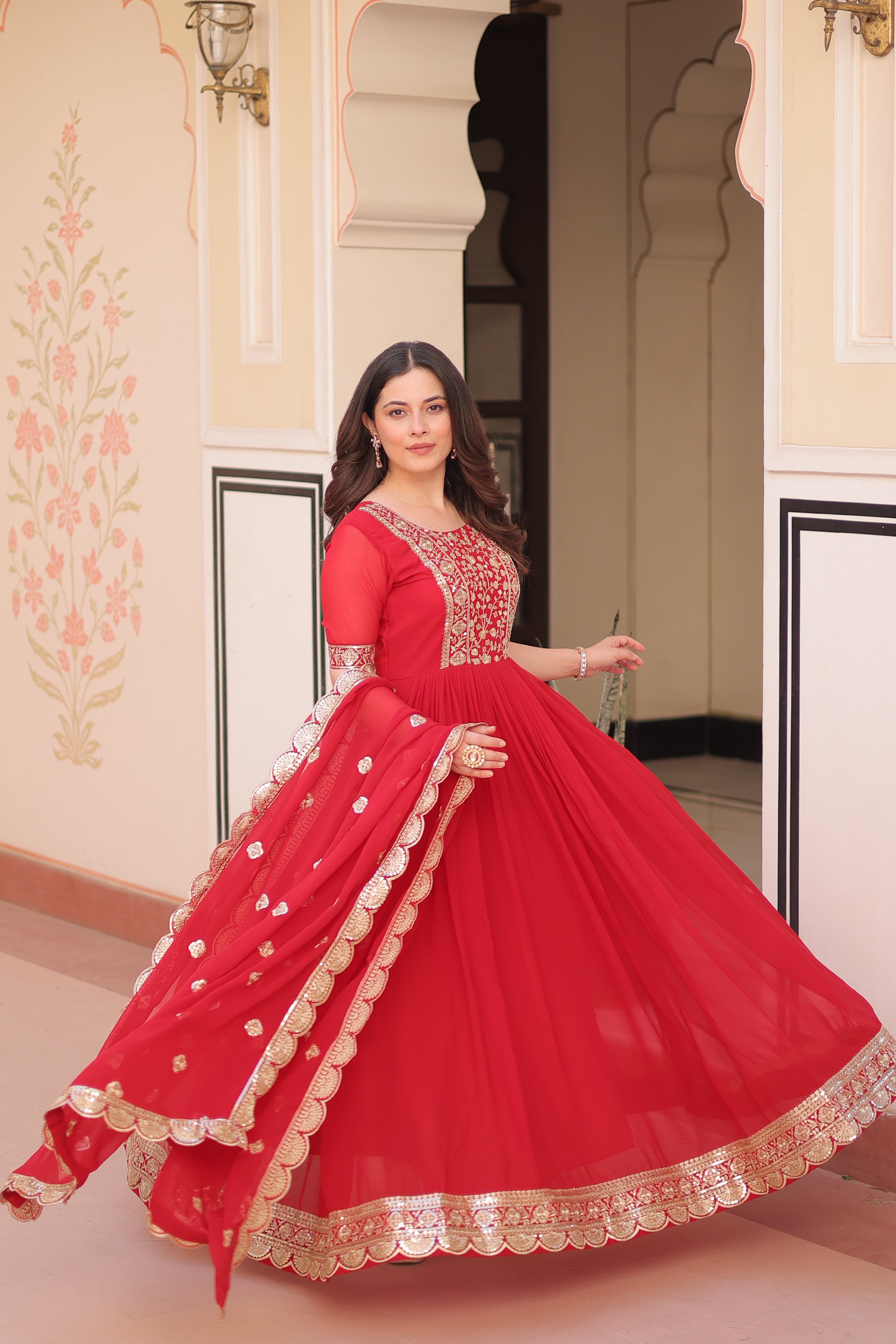 Sequins Embroidered Traditional Indian Gown With Dupatta